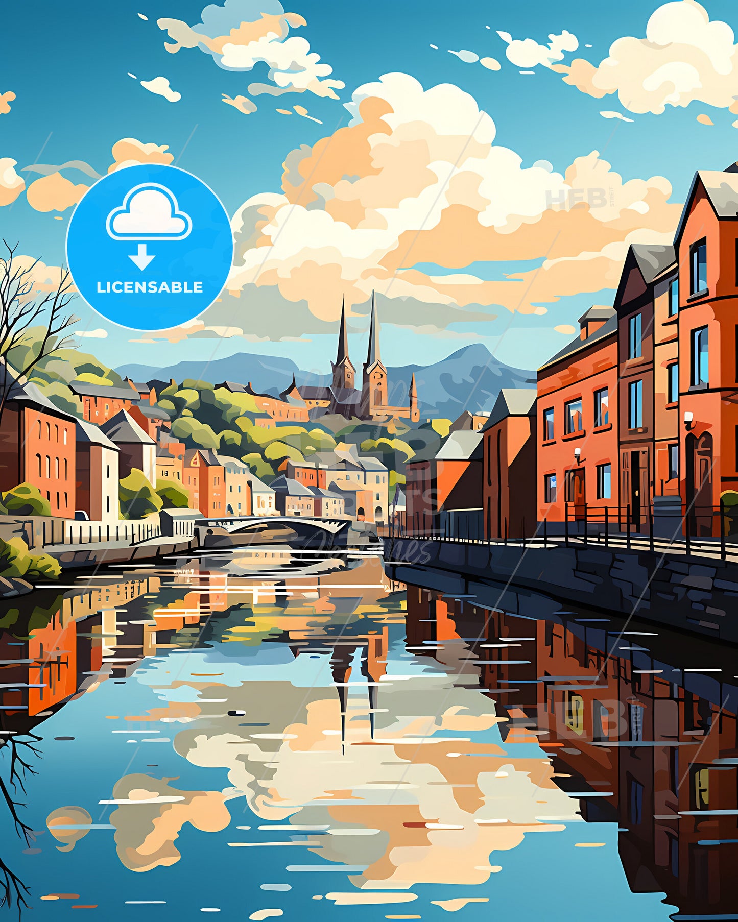 Cork, County Cork, a river with buildings and trees in the background