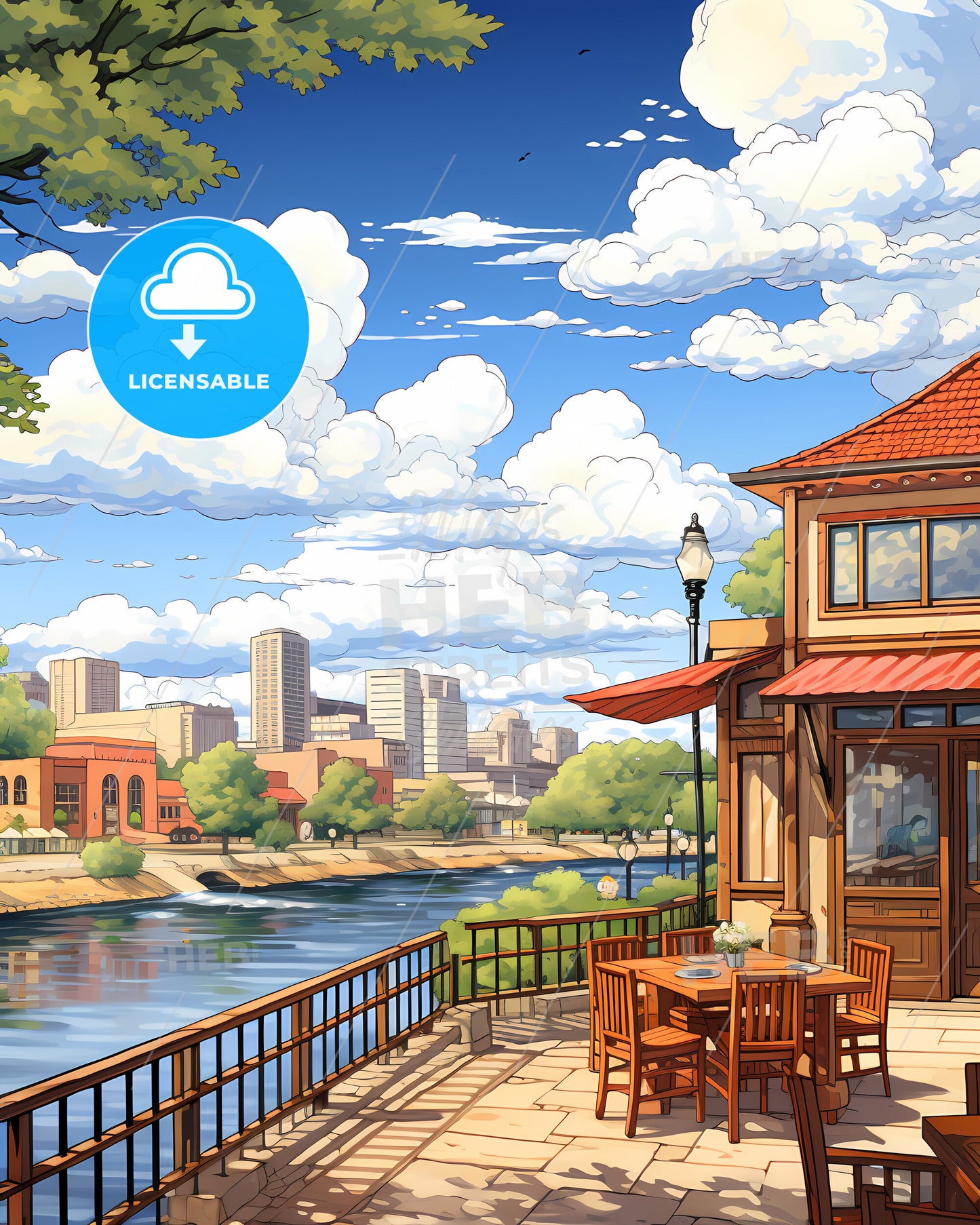 Cedar Rapids, Iowa, a building with a river and city in the background