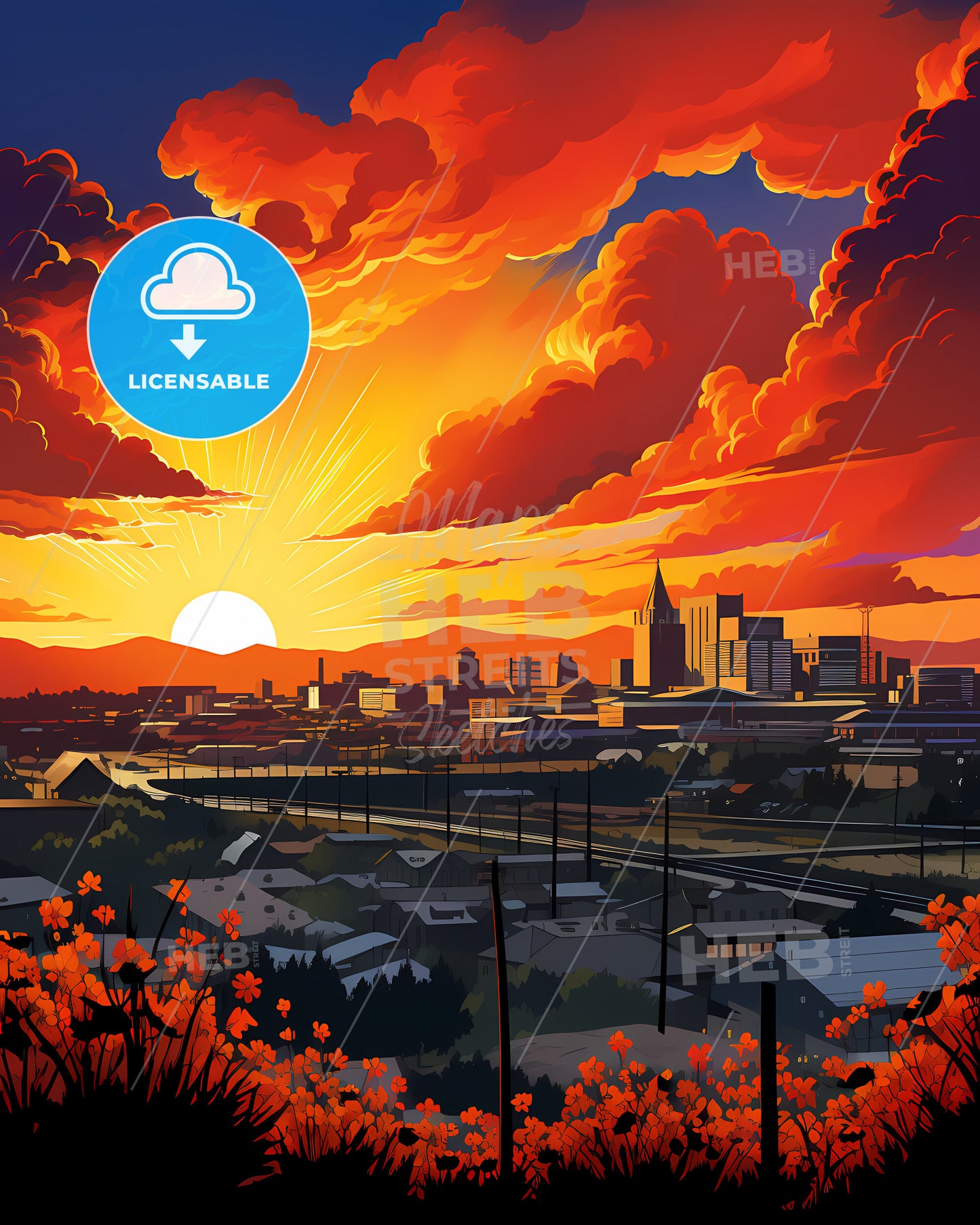 Greeley, Colorado, a sunset over a city