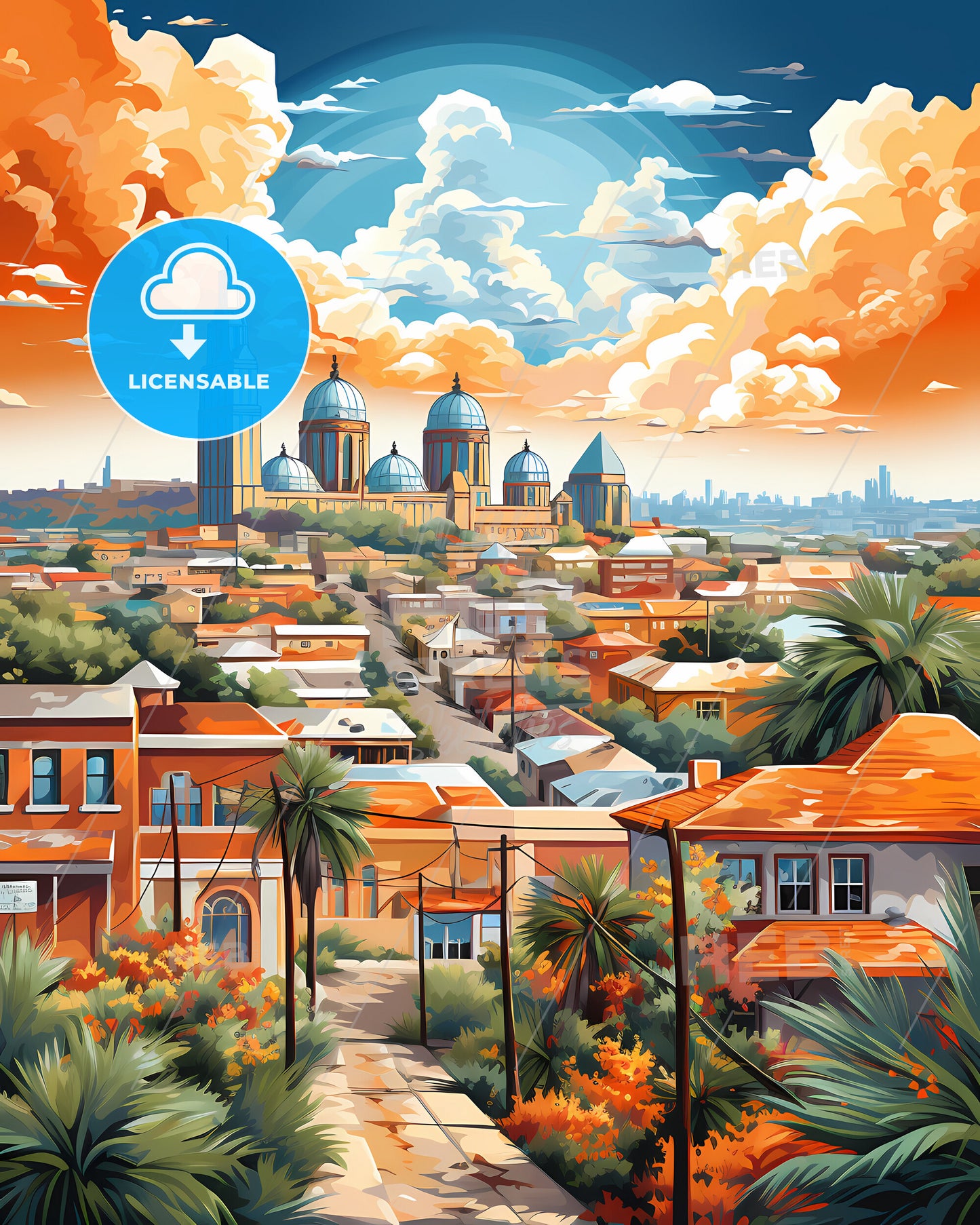 Kissimmee, Florida, a city with a large building and a street with palm trees