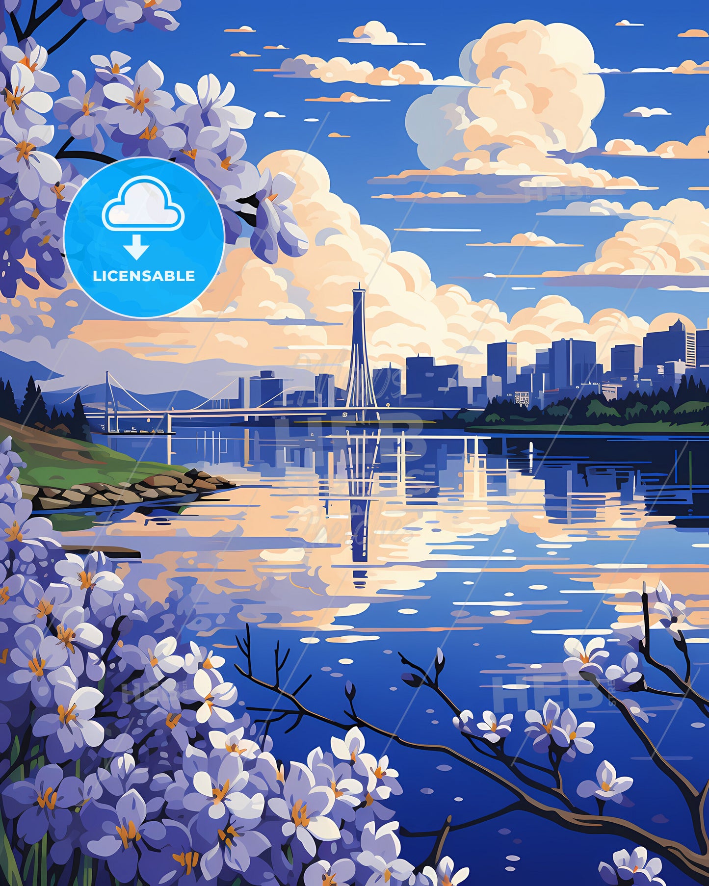 Bellevue, Washington, a water body with a city and a bridge