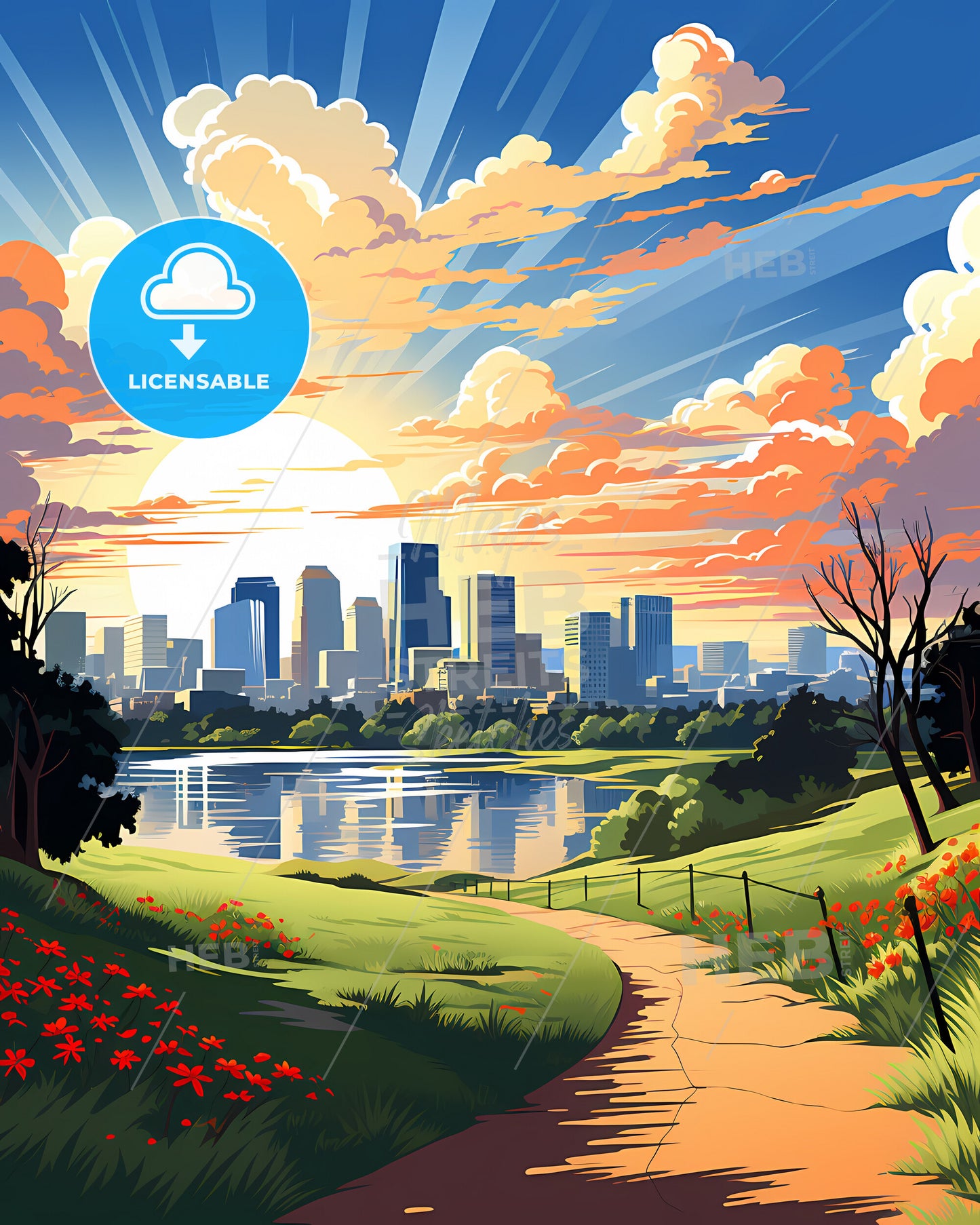 Clovis, California, a landscape with a city and a lake