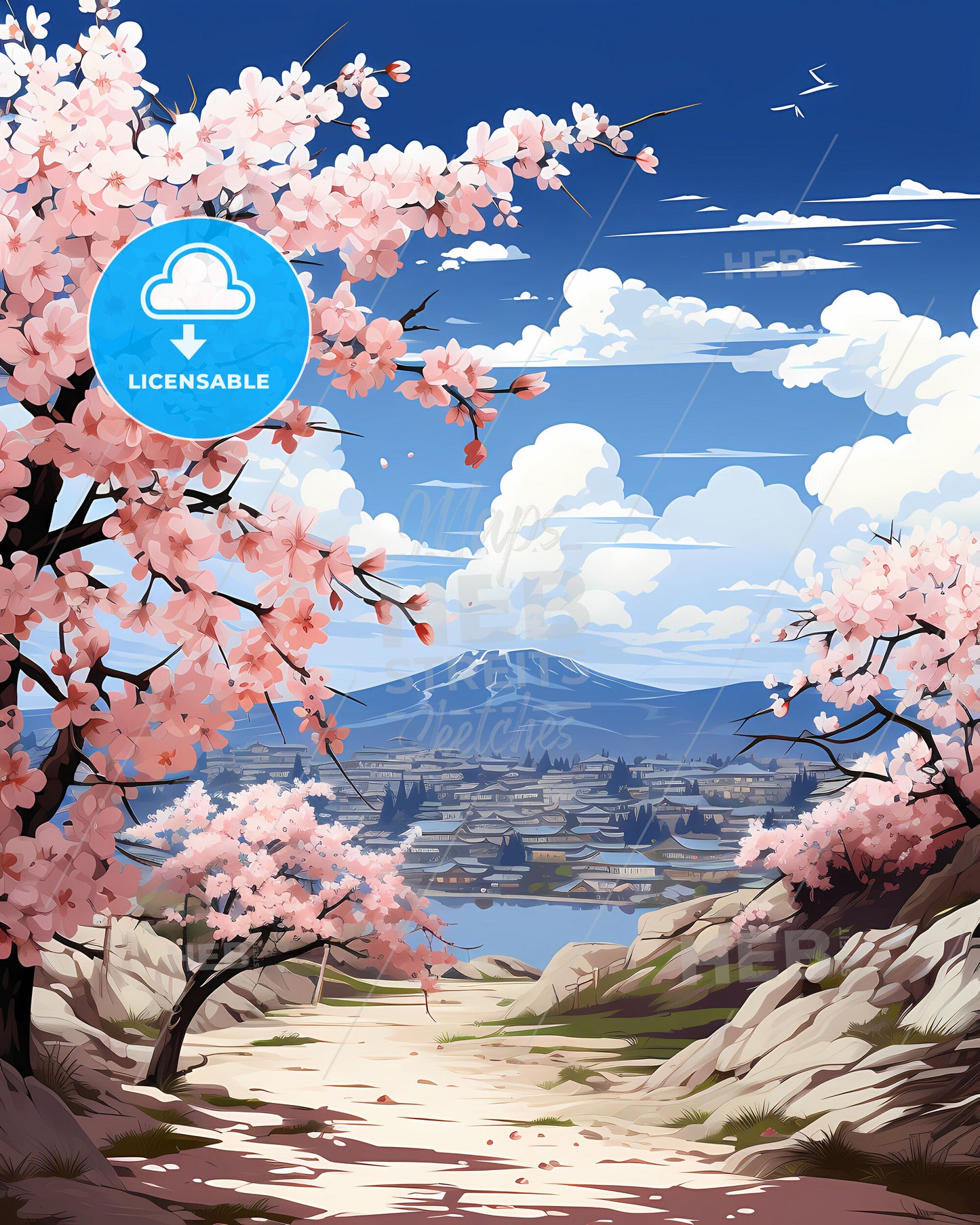 Zhanaozen, Kazakhstan, a landscape with pink flowers and a mountain in the background