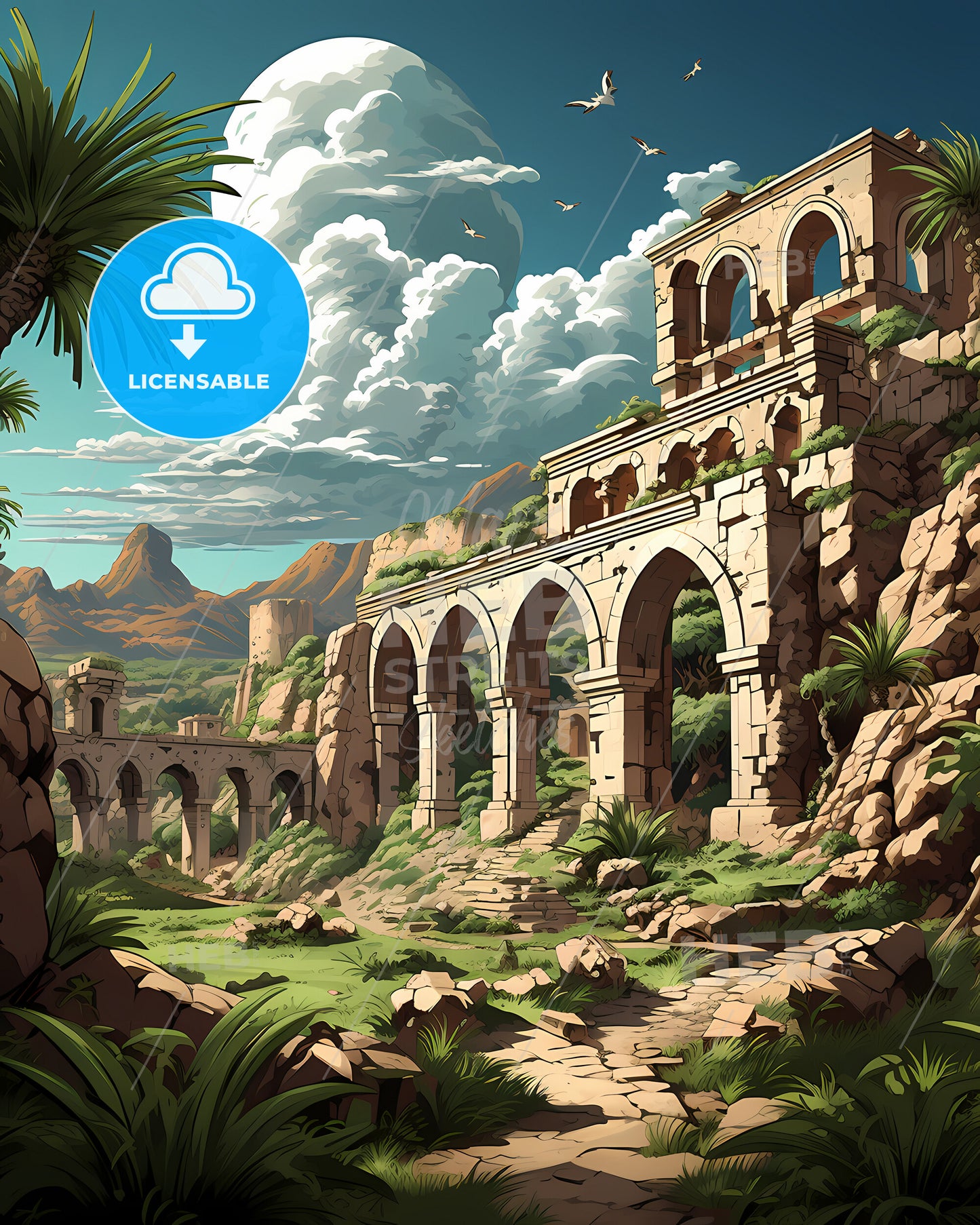 Delray Beach, Florida, a stone structure with arches and trees