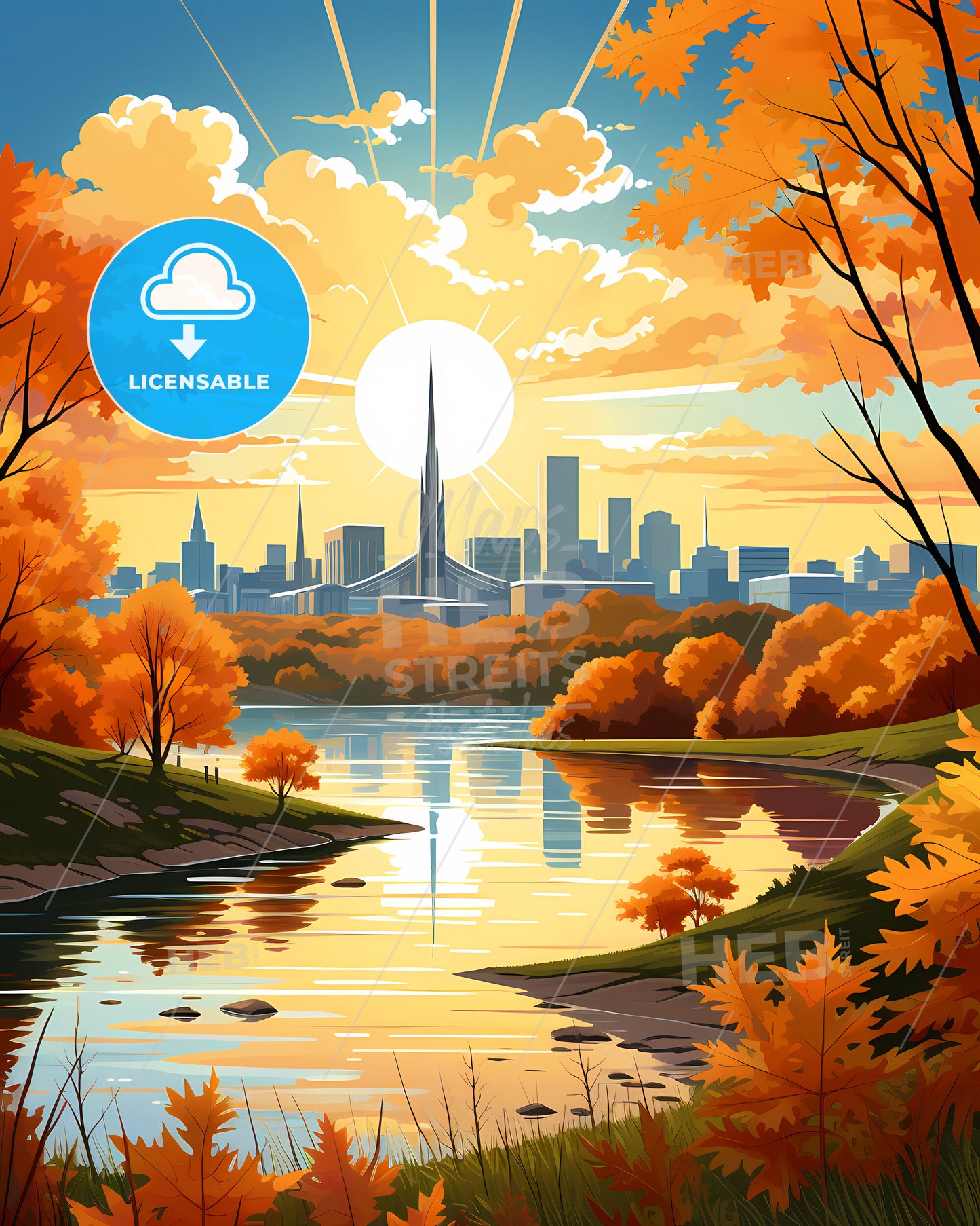 Fall River, Massachusetts, a river with trees and a city in the background