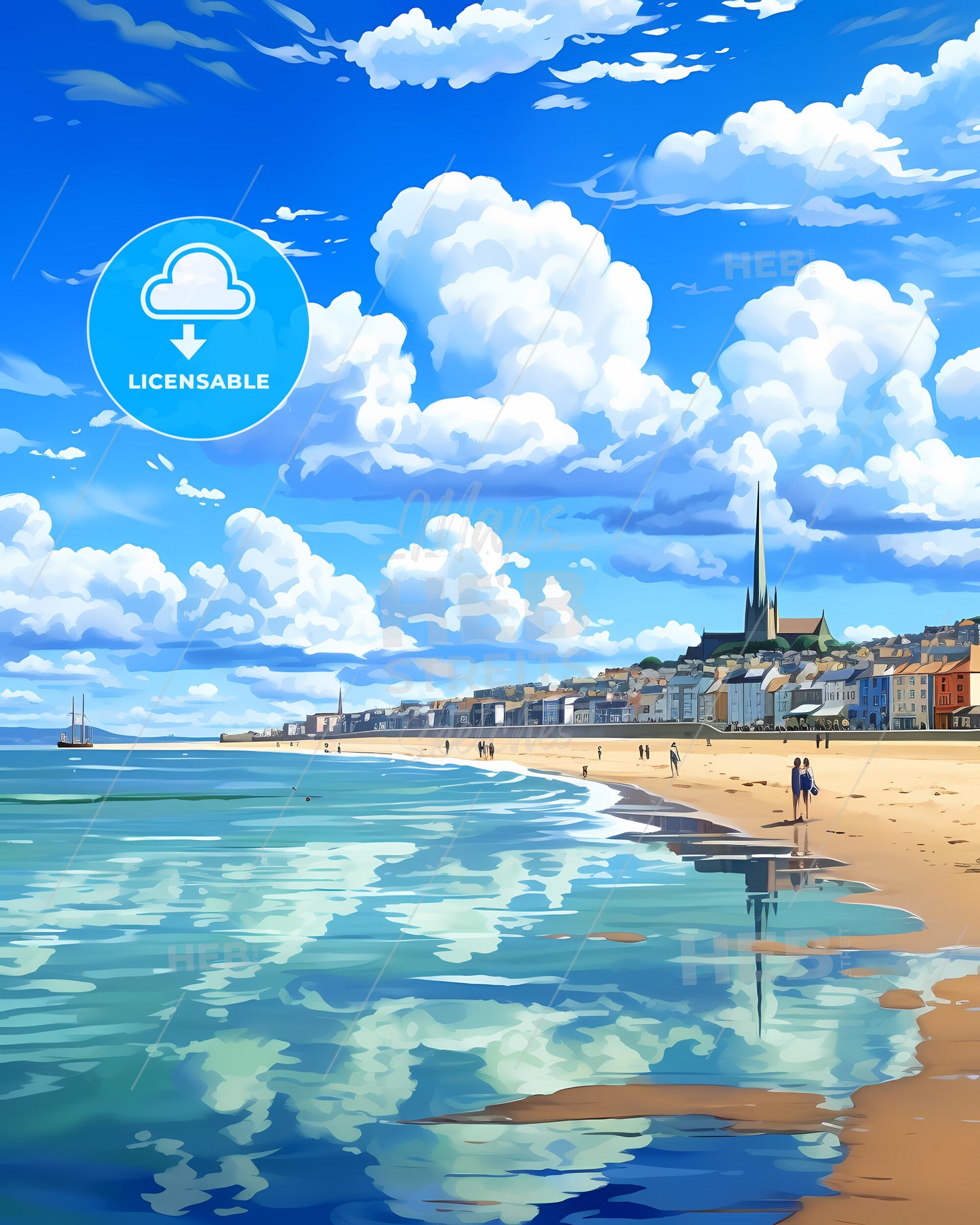 Balbriggan, Fingal, a beach with buildings and water