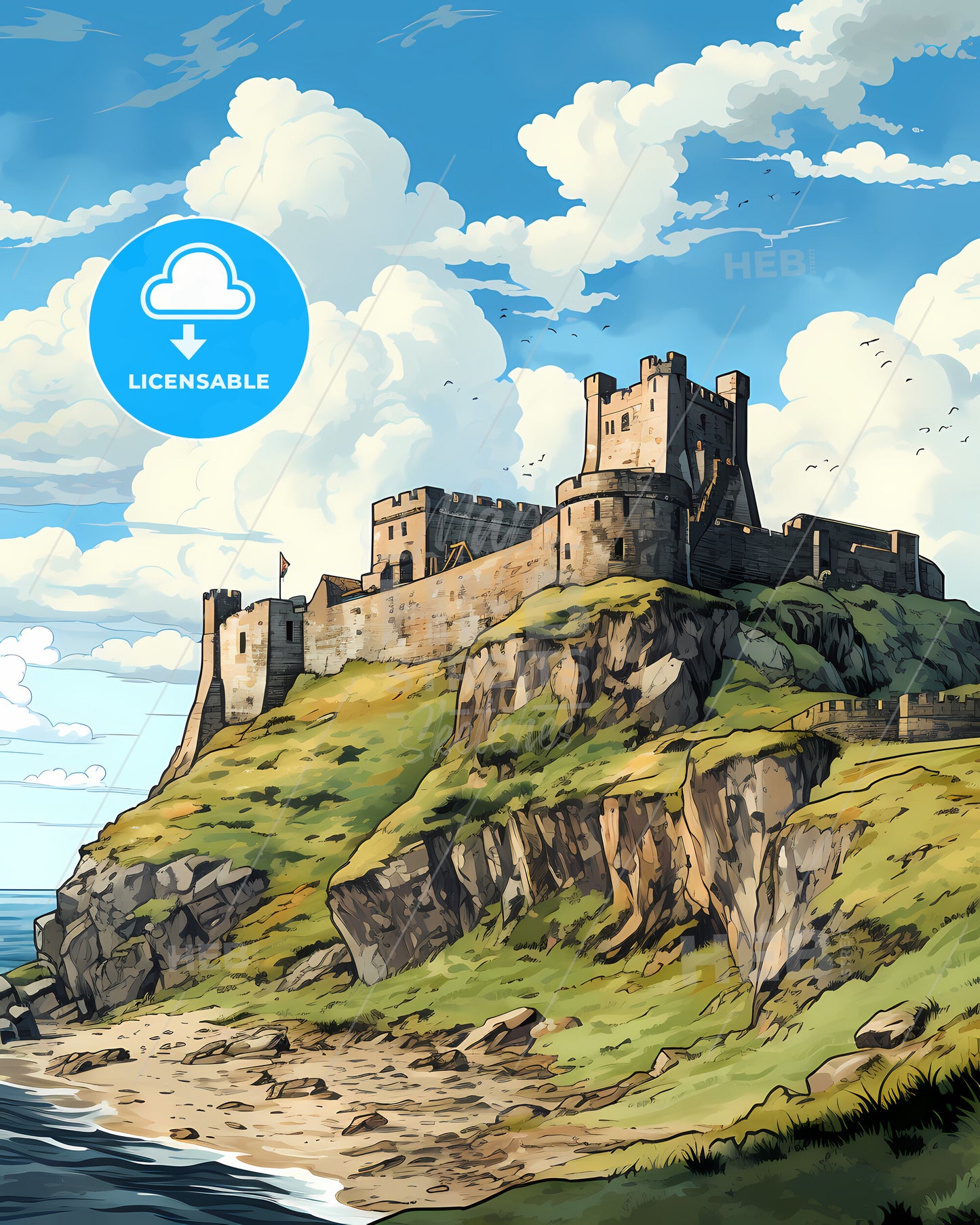 Bray, County Wicklow & County Dublin, a castle on a cliff