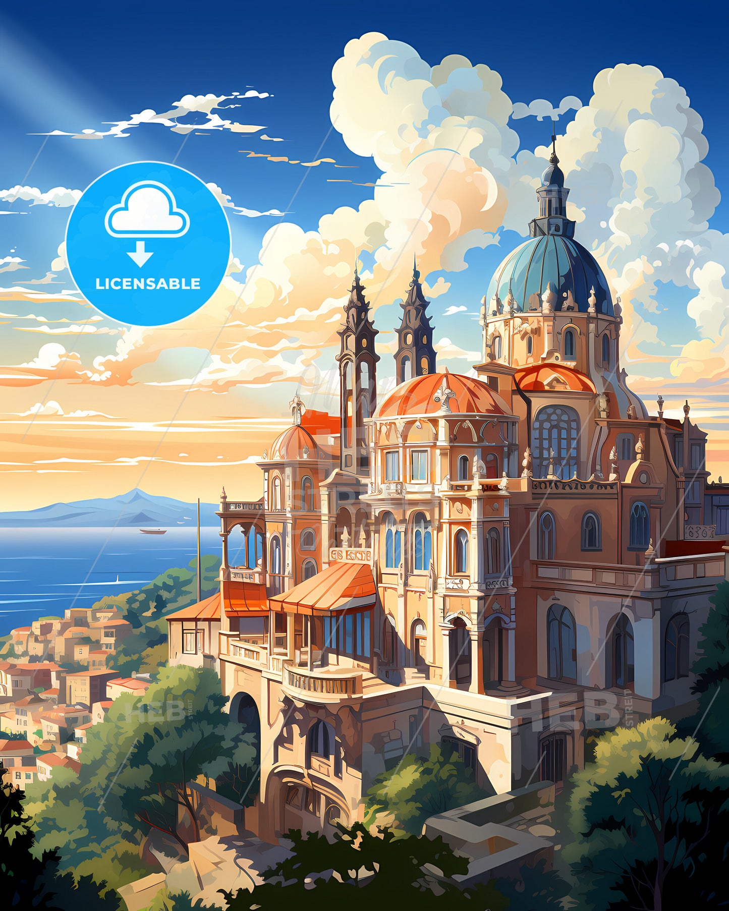 Lisbon, Portugal, a large building with a dome and a blue roof