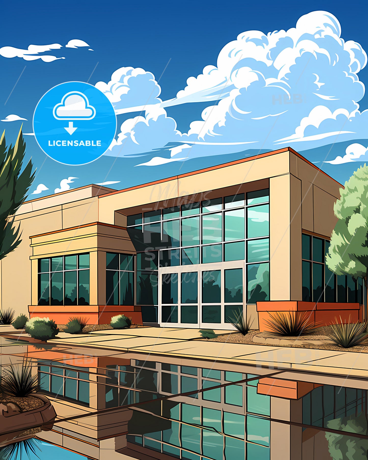 Clovis, California, a building with a pool of water