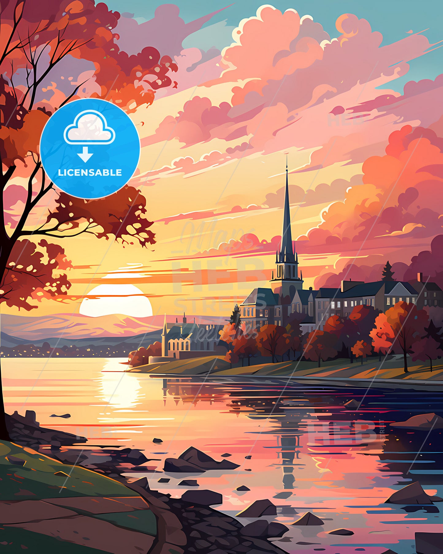 Cranston, Rhode Island, a sunset over a lake