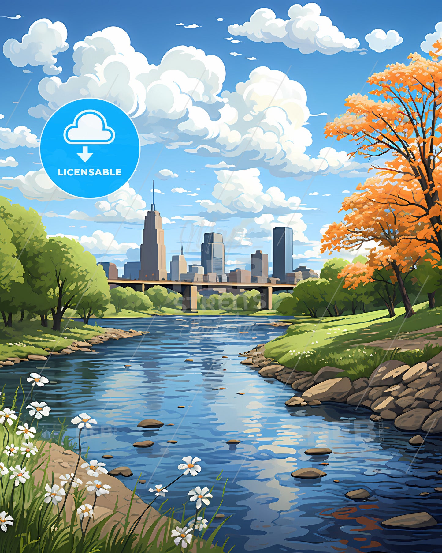 Eden Prairie, Minnesota, a river with trees and a bridge in the background