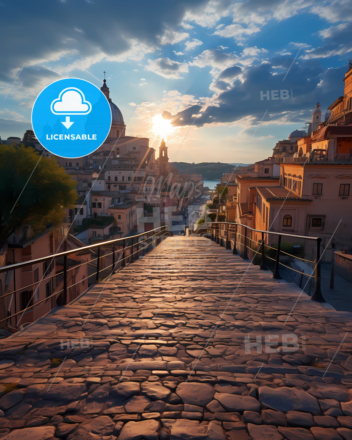 Rome, Italy, a stone walkway leading to a city