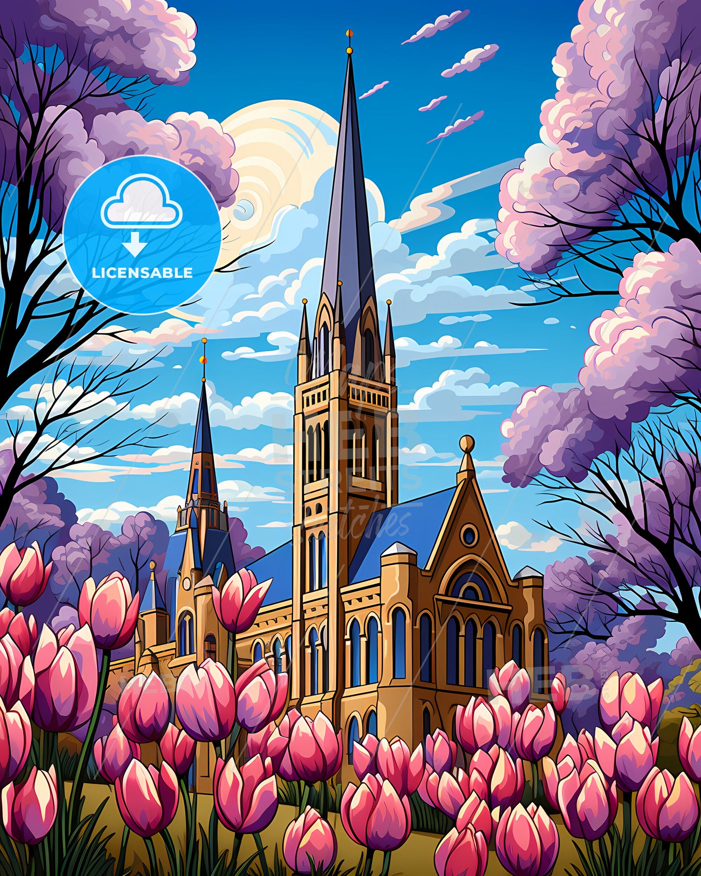 Clarksville, Tennessee, a church with a tower and flowers