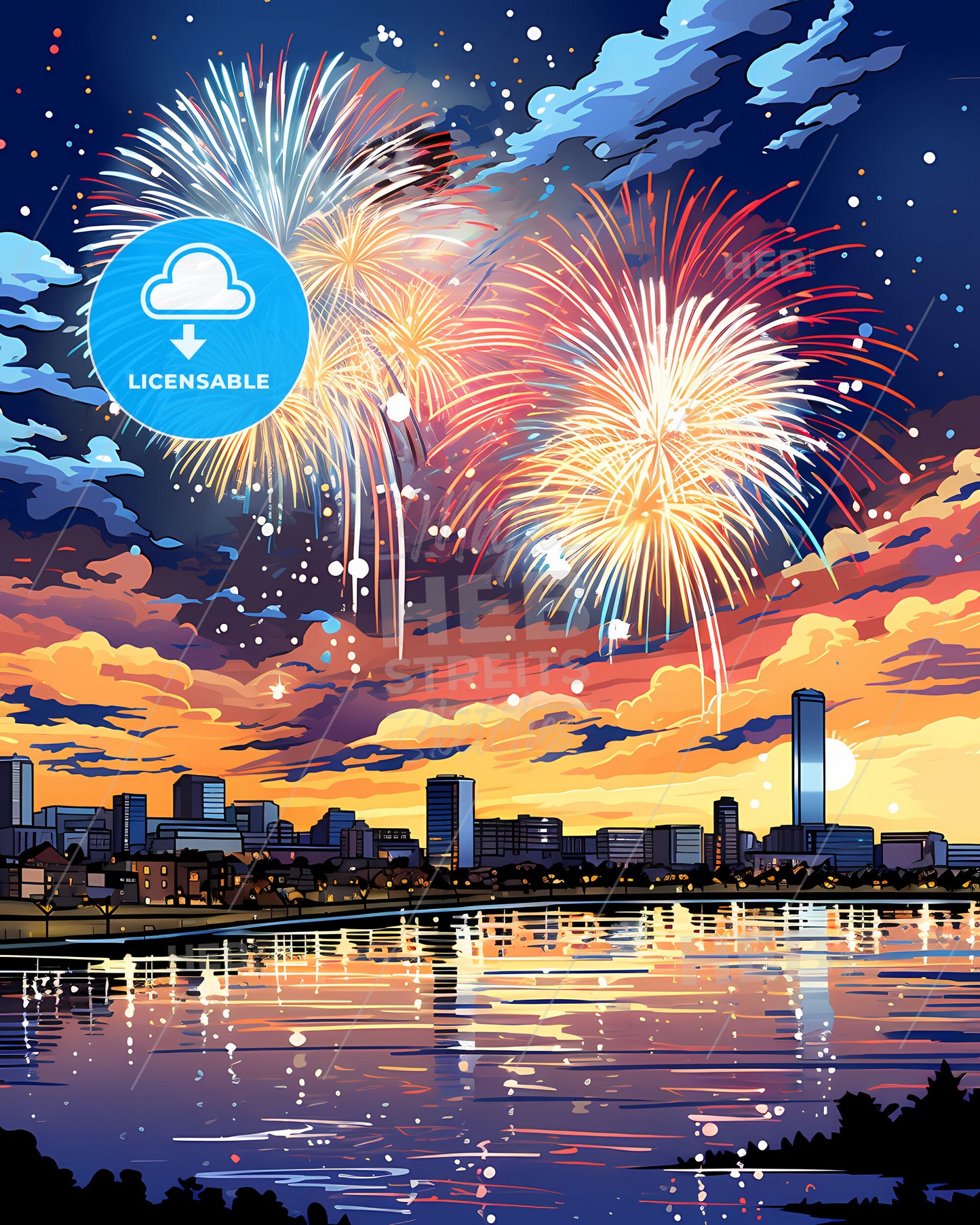 Cranston, Rhode Island, fireworks over a city