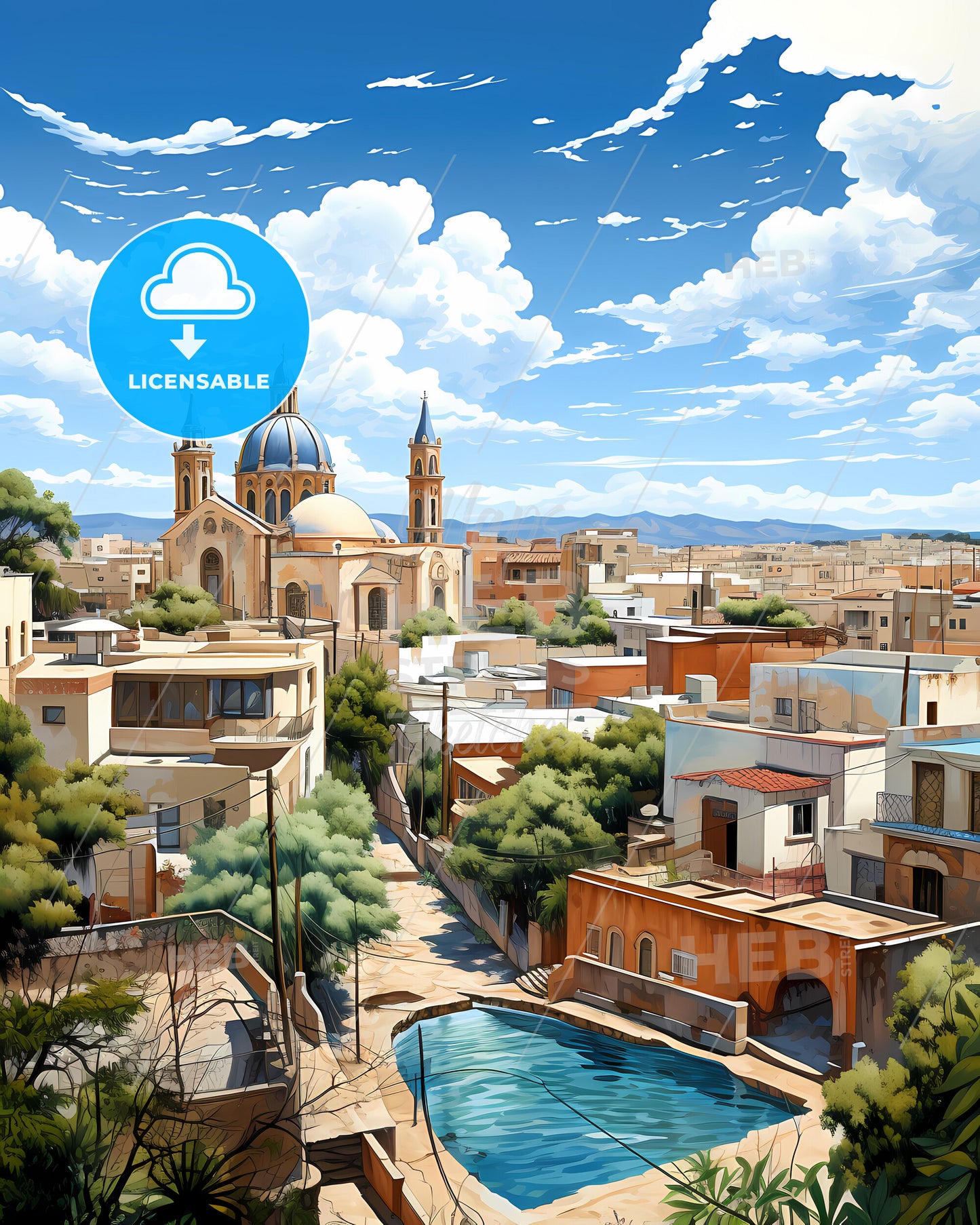 Odessa, Ukraine, a city with a pool and buildings