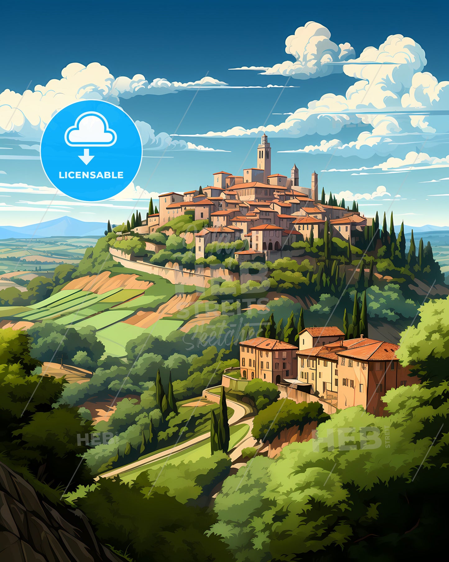 Imola, Italy, a landscape of a town on a hill