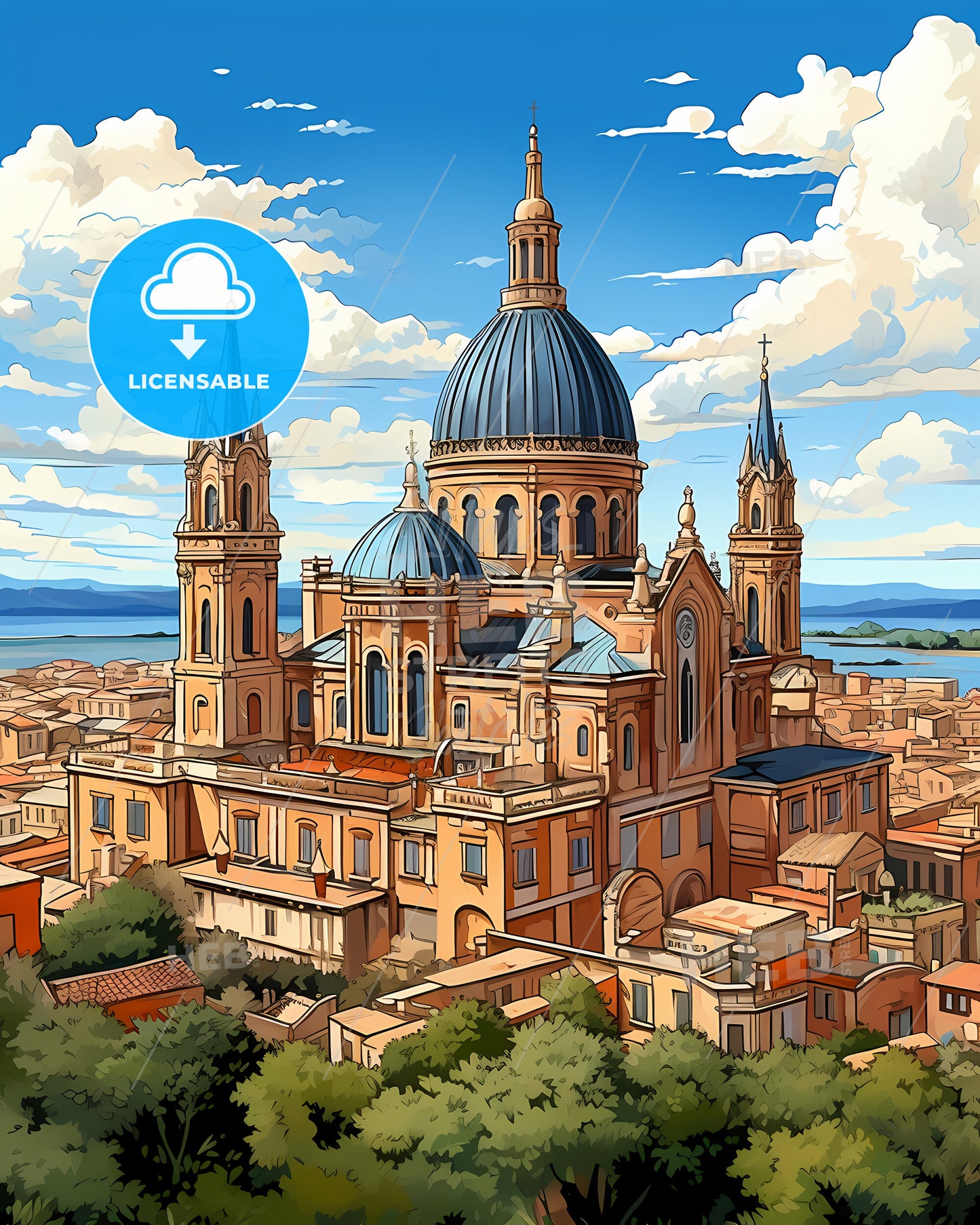 Ancona, Italy, a large building with a dome and a blue roof