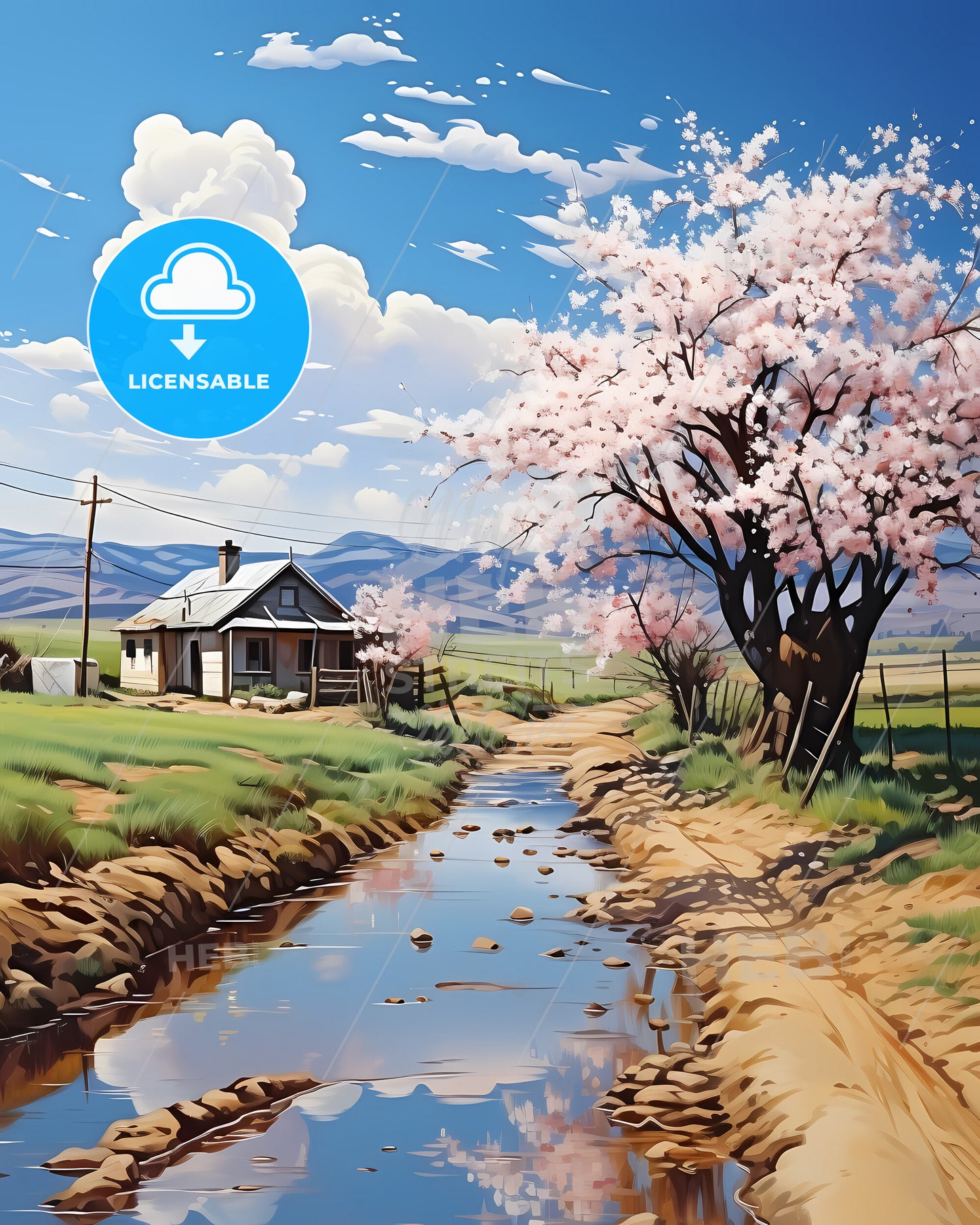 Balqash, Kazakhstan, a stream of water with a house and a tree in the background