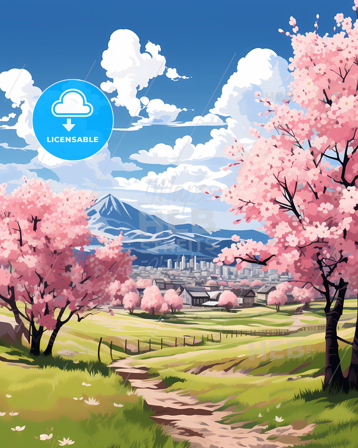 Bodoe, Norway, a landscape with pink trees and a city in the background