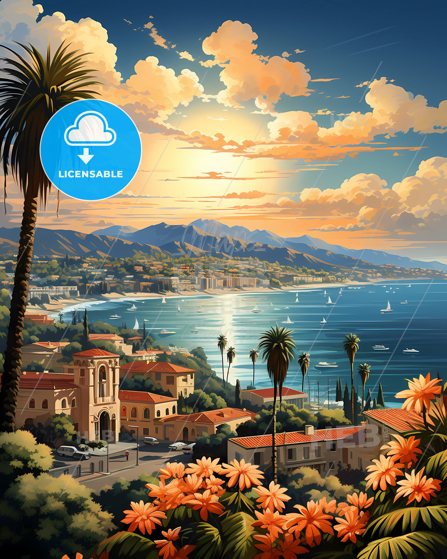 Lake Forest, California, a landscape of a town with orange flowers and a body of water