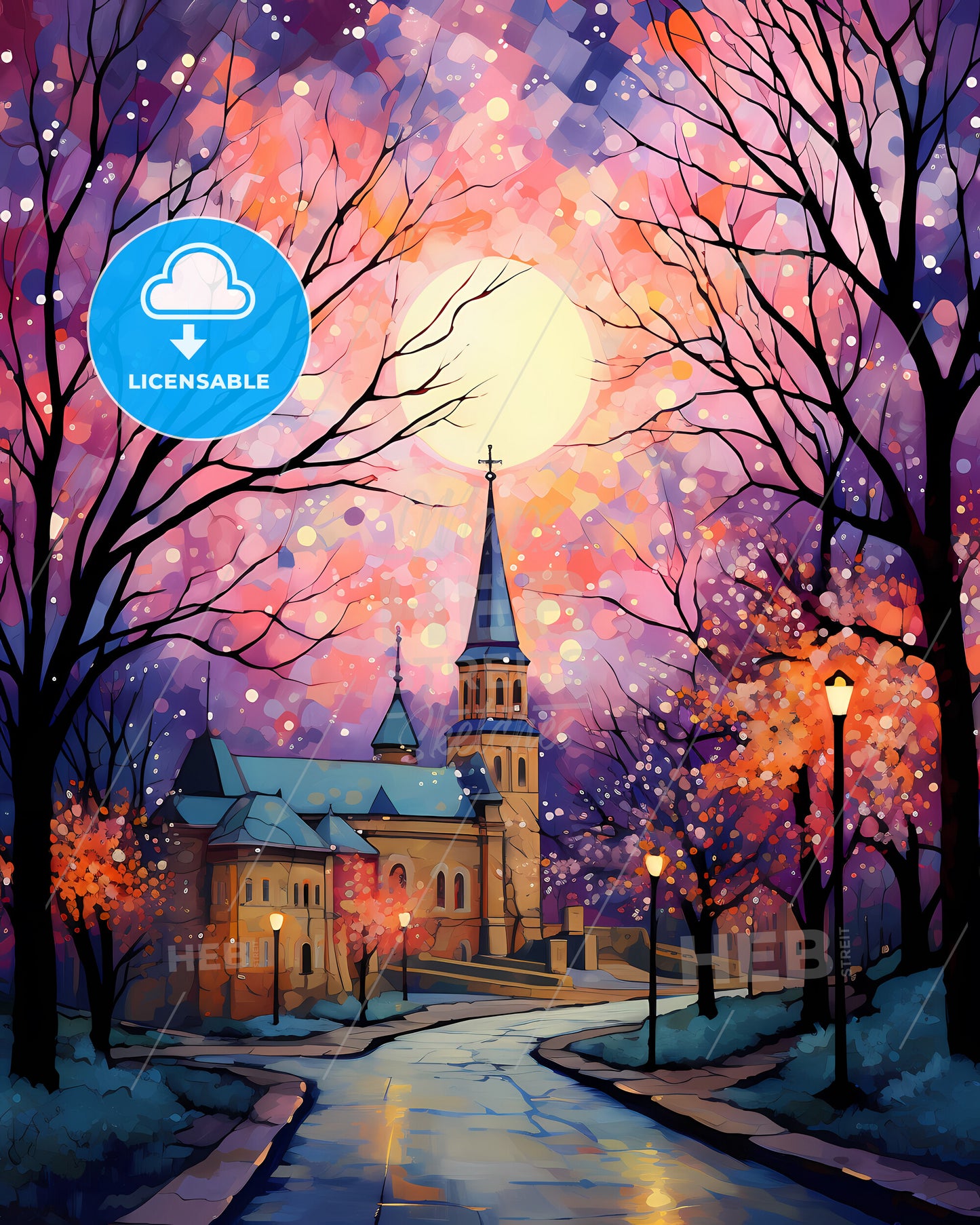 Broken Arrow, Oklahoma, a painting of a church and trees