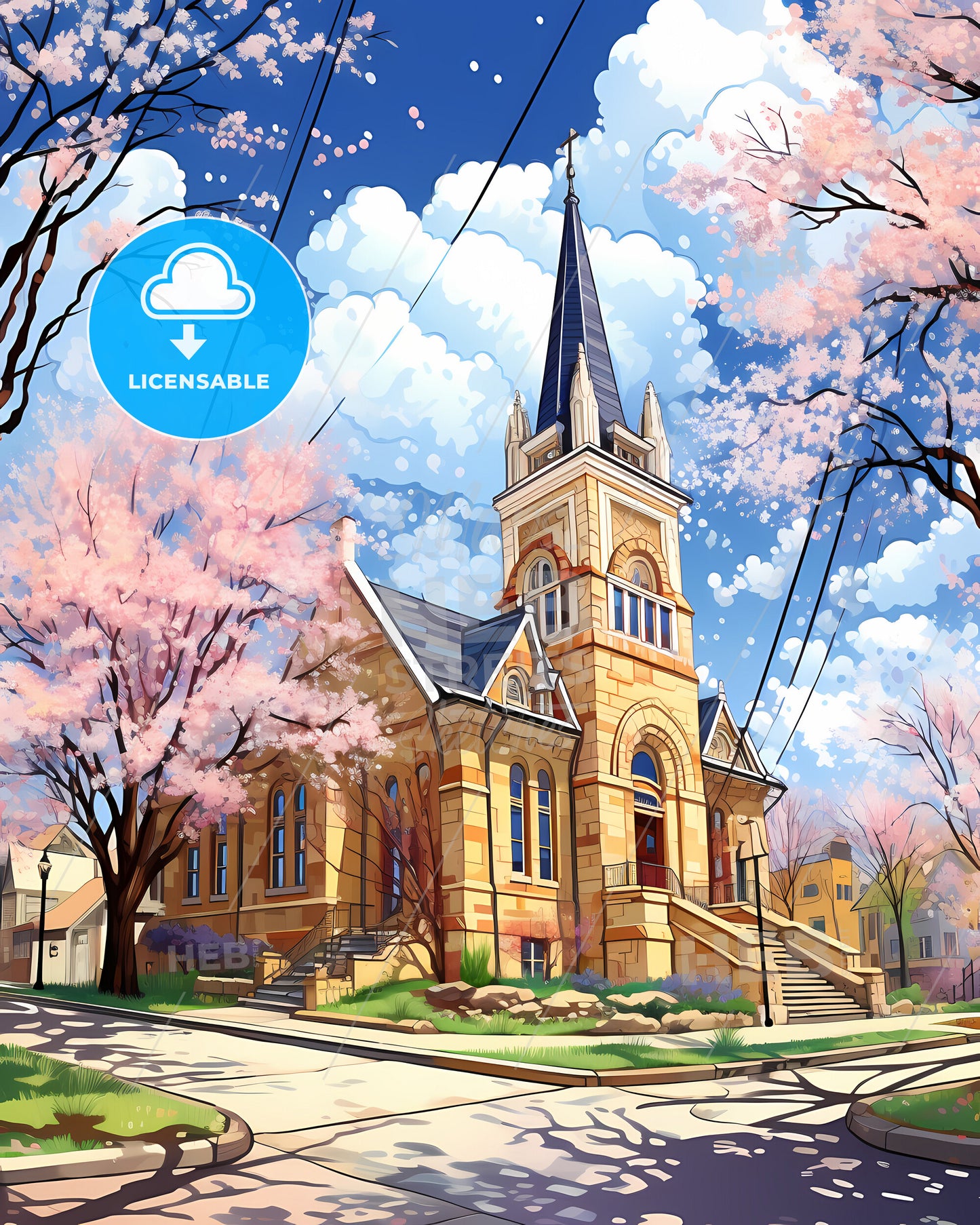 St. Charles, Missouri, a church with a steeple and trees in the background