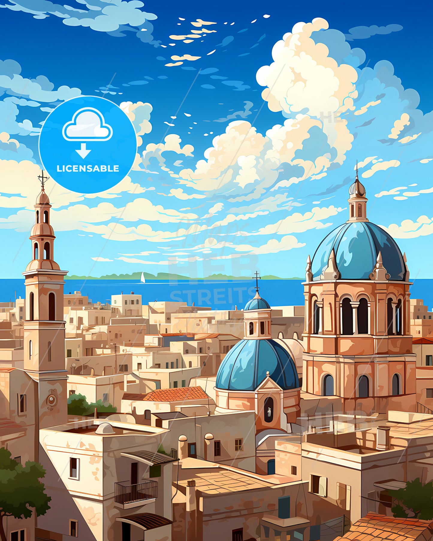 Lecce, Italy, a city with a blue dome and towers