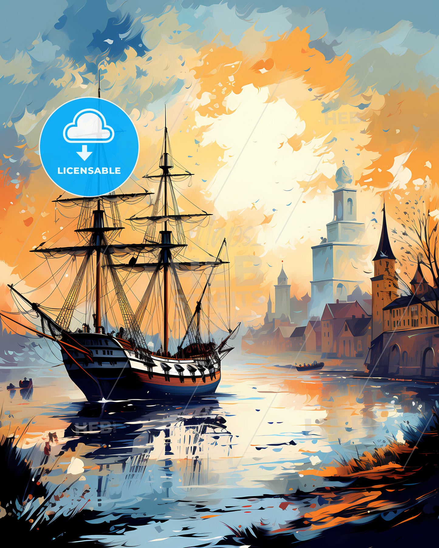 Kingston Upon Hull, Yorkshire and the Humber, a painting of a ship in a river