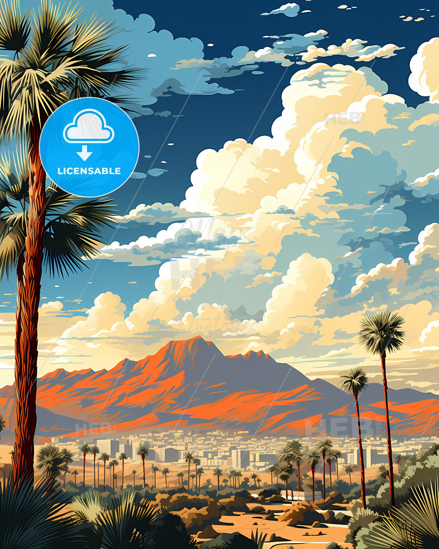 Victorville, California, a palm trees and mountains