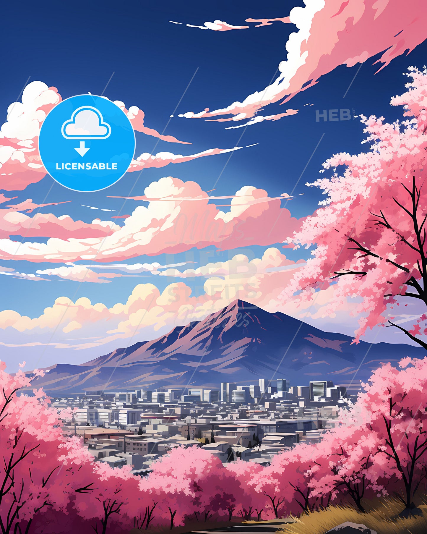 Yakima, Washington, a mountain with pink flowers and a city in the distance