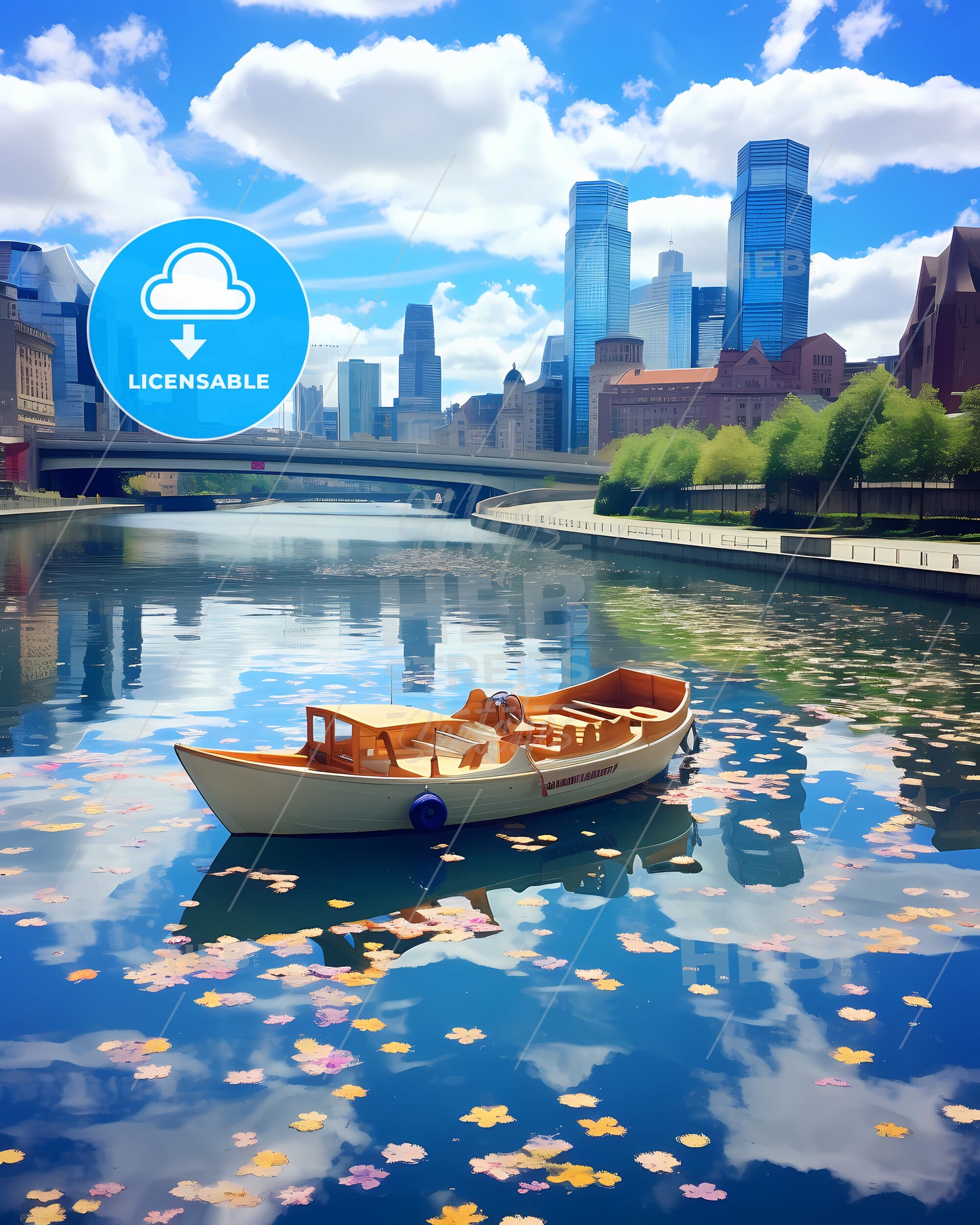 Bilbao, Spain, a boat on a river with a city in the background