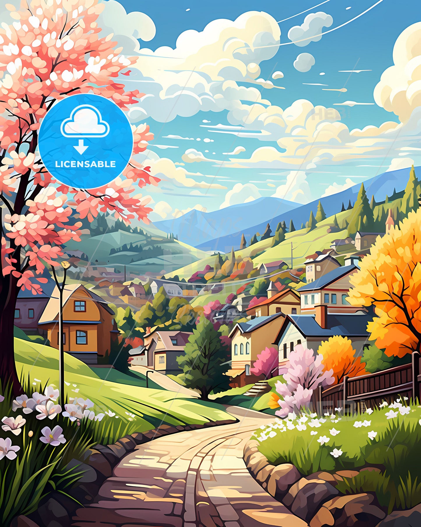 Youngstown, Ohio, a landscape of a village with trees and flowers