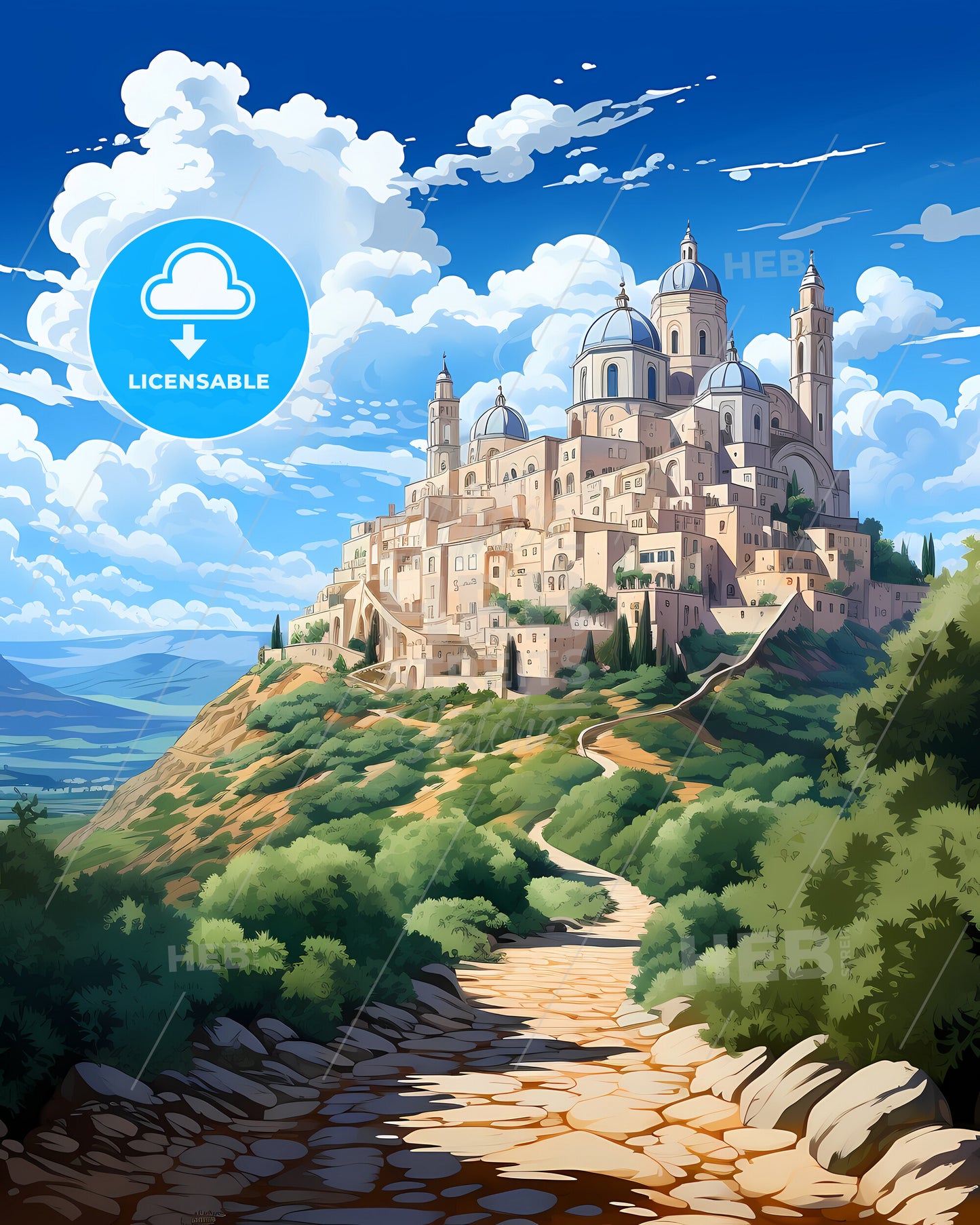 San Severo, Italy, a castle on a hill with Mont Saint-Michel in the background