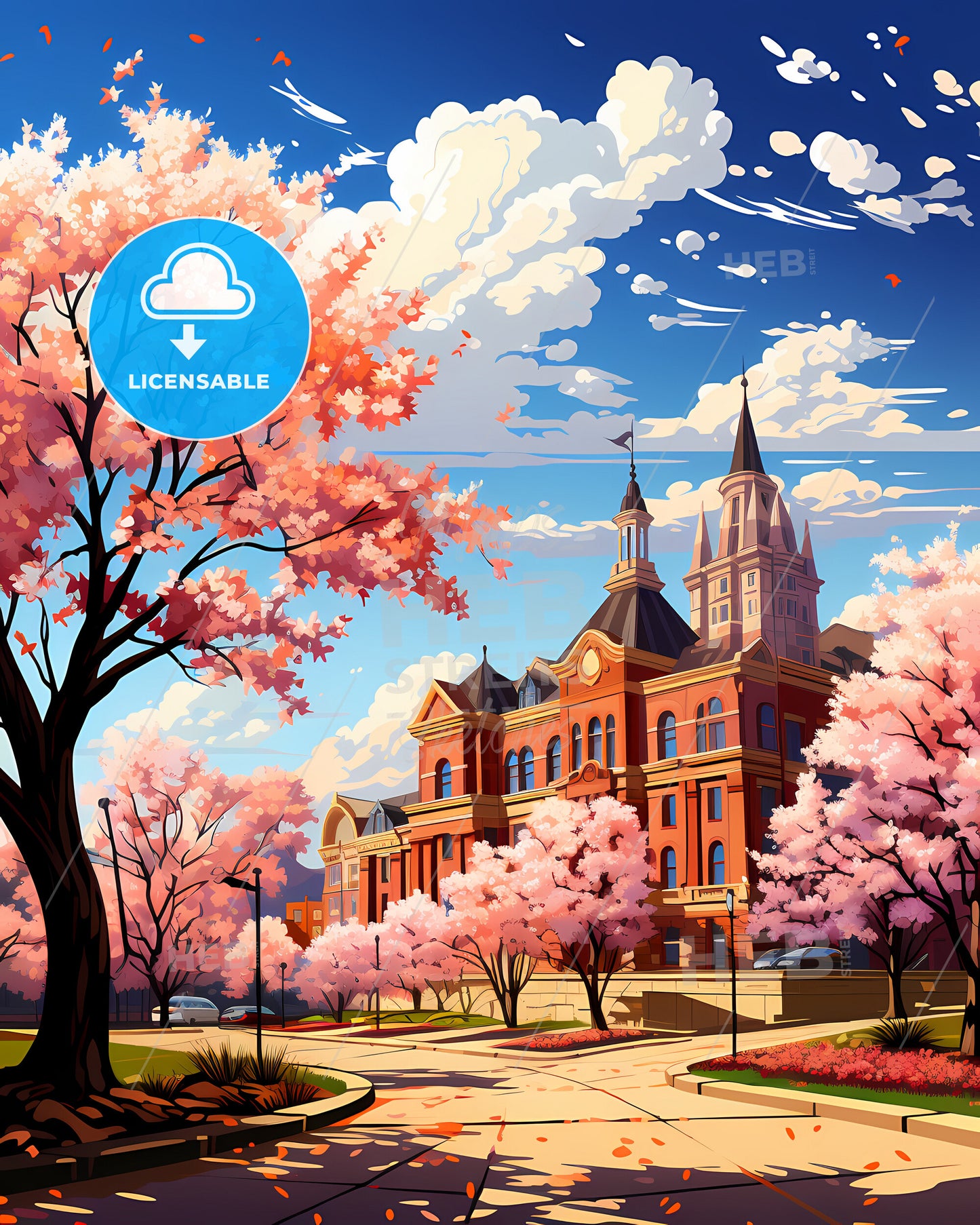 St. Charles, Missouri, a building with trees and a road