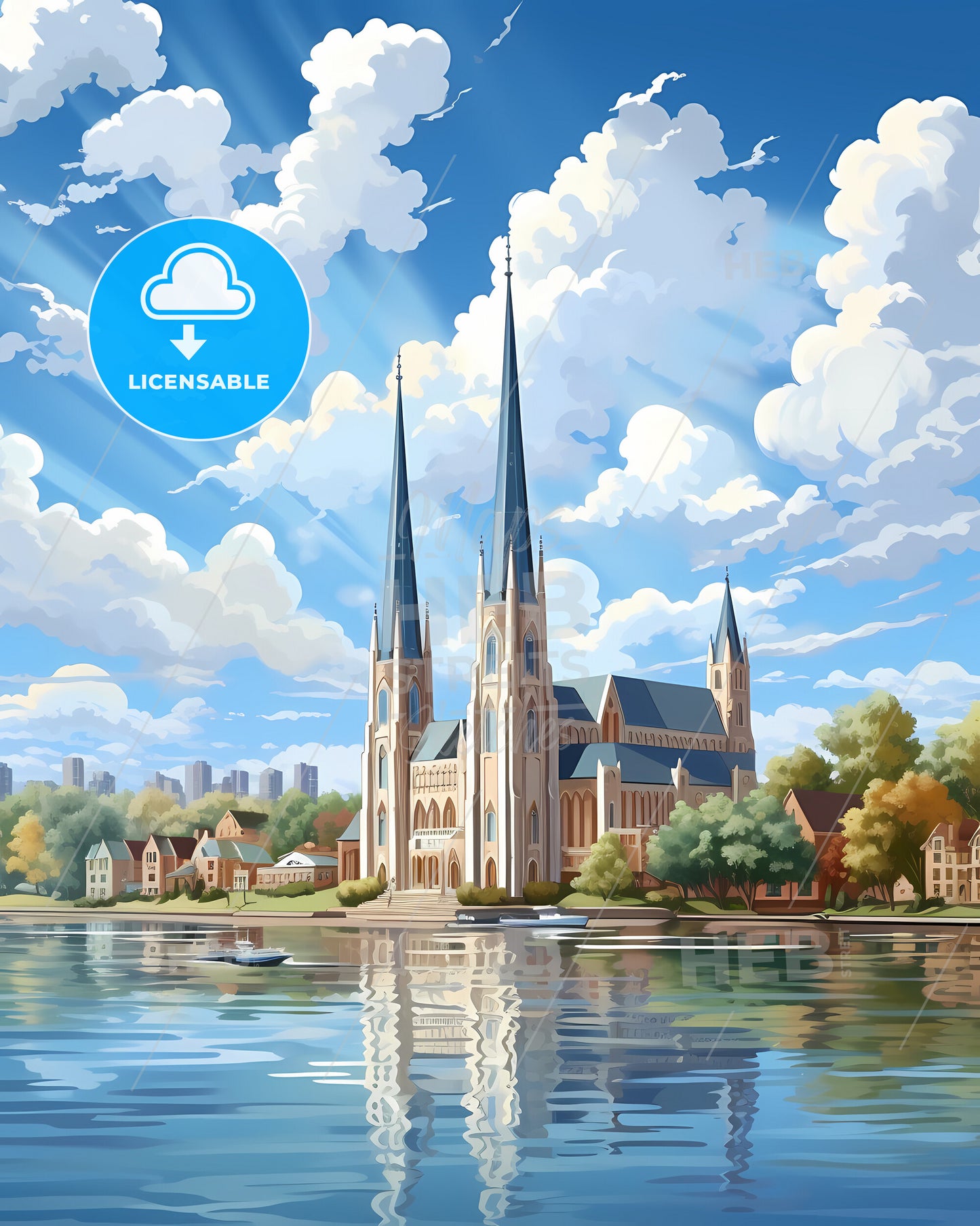 Kingston Upon Hull, Yorkshire and the Humber, a church with towers and trees next to a body of water