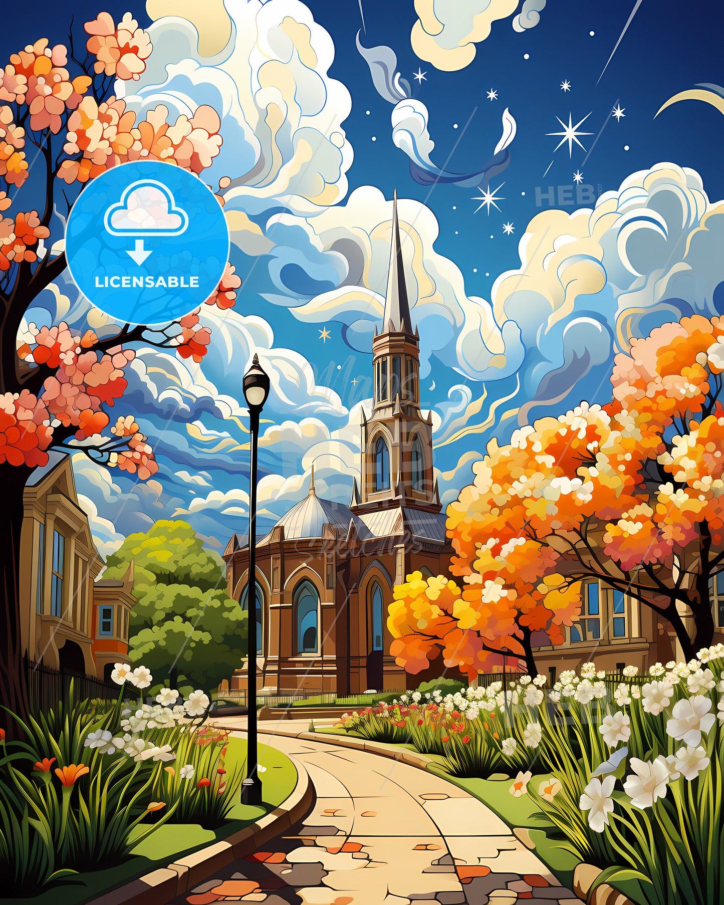 St. Charles, Missouri, a church with a tower and trees