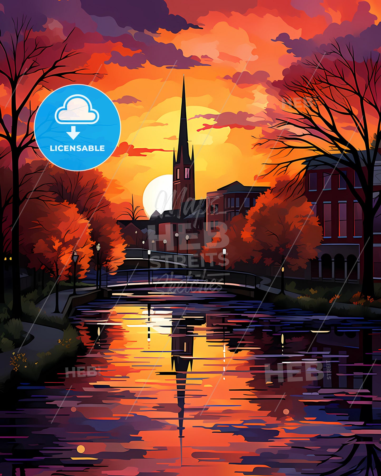 Amstelveen, Netherlands, a sunset over a river