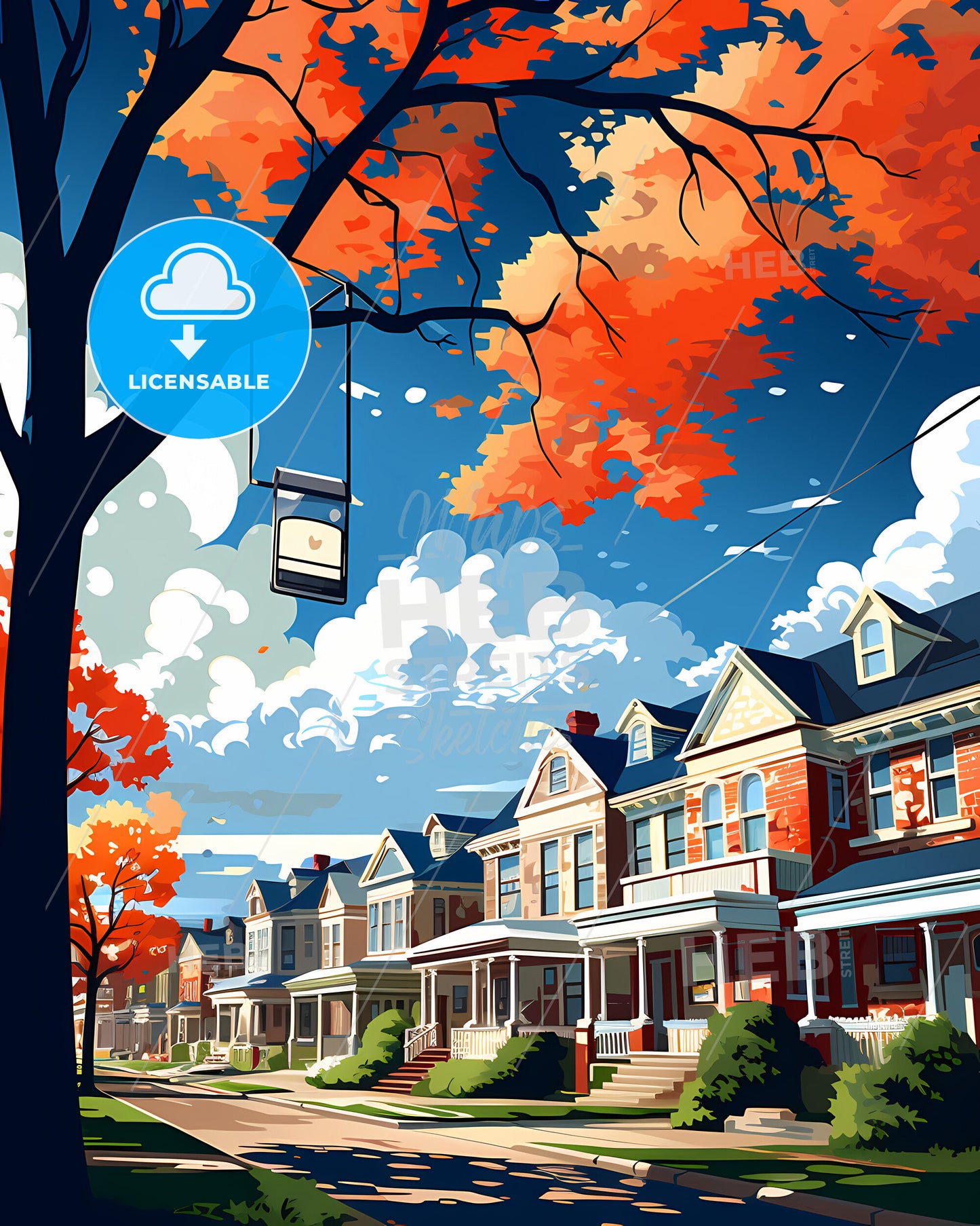 East Orange, New Jersey, a row of houses with a sign