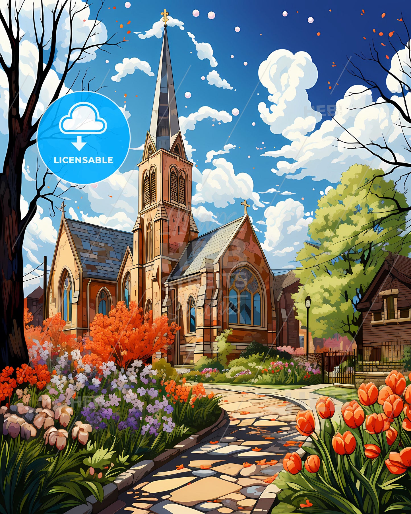 Youngstown, Ohio, a church with a garden and flowers