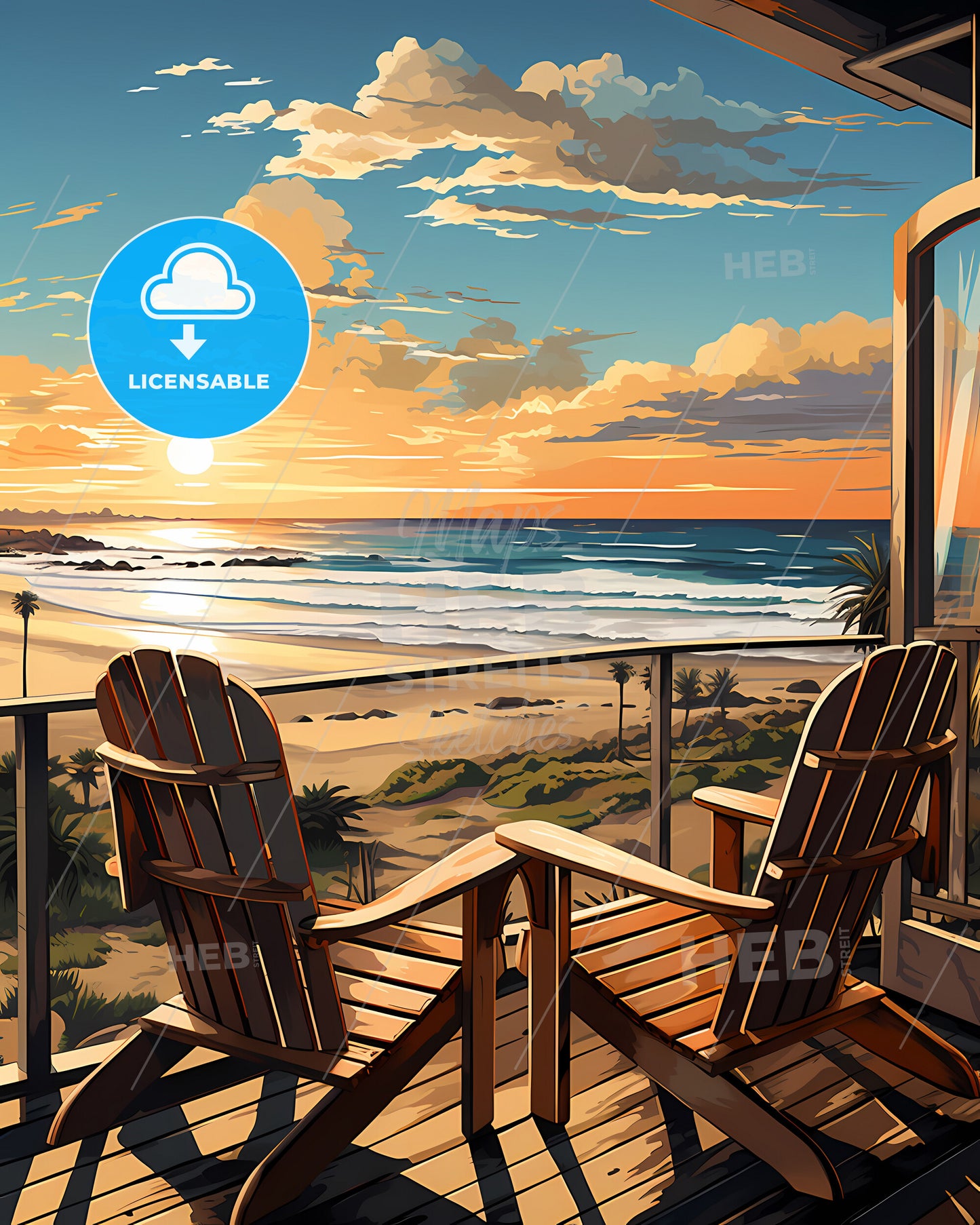 Huntington Beach, California, a deck with chairs overlooking the ocean