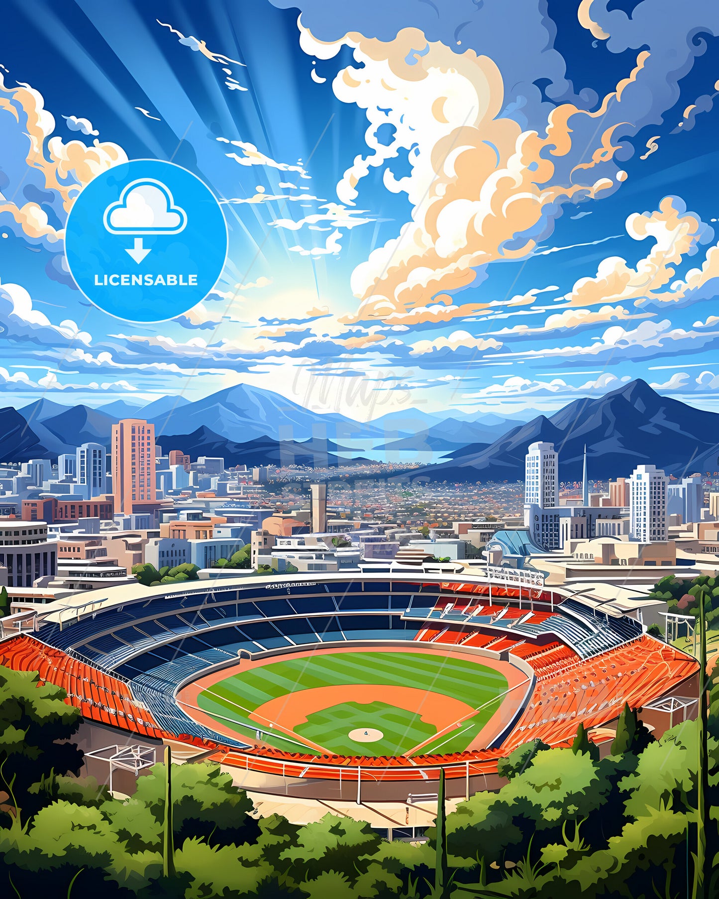 Glendale, California, a baseball stadium with a city in the background