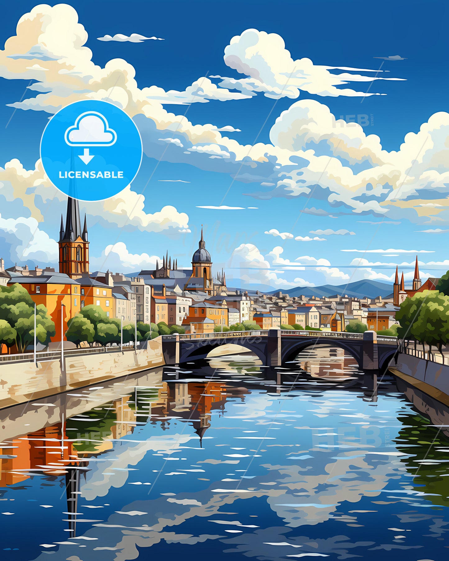 Athlone, County Westmeath & County Roscommon, a river with a bridge over a city