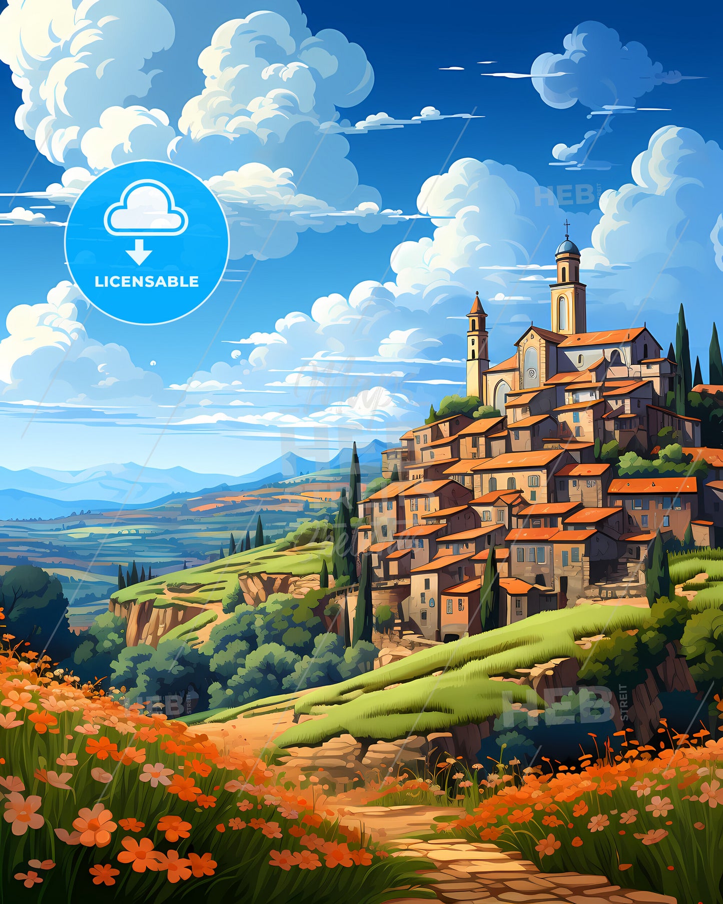 Scandicci, Italy, a landscape with a town and trees with Gas Works Park in the background