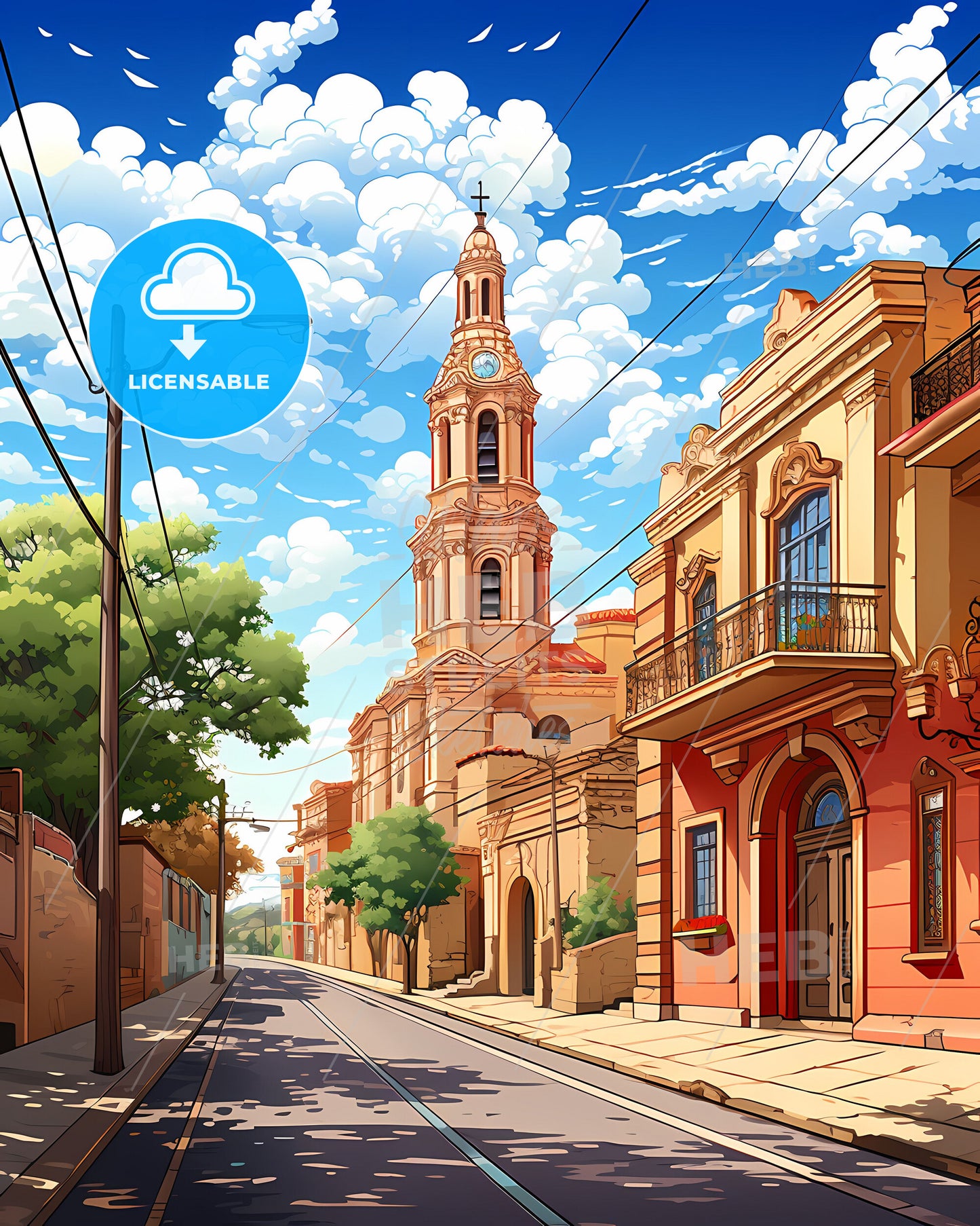 Venlo, Netherlands, a street with a tower and buildings