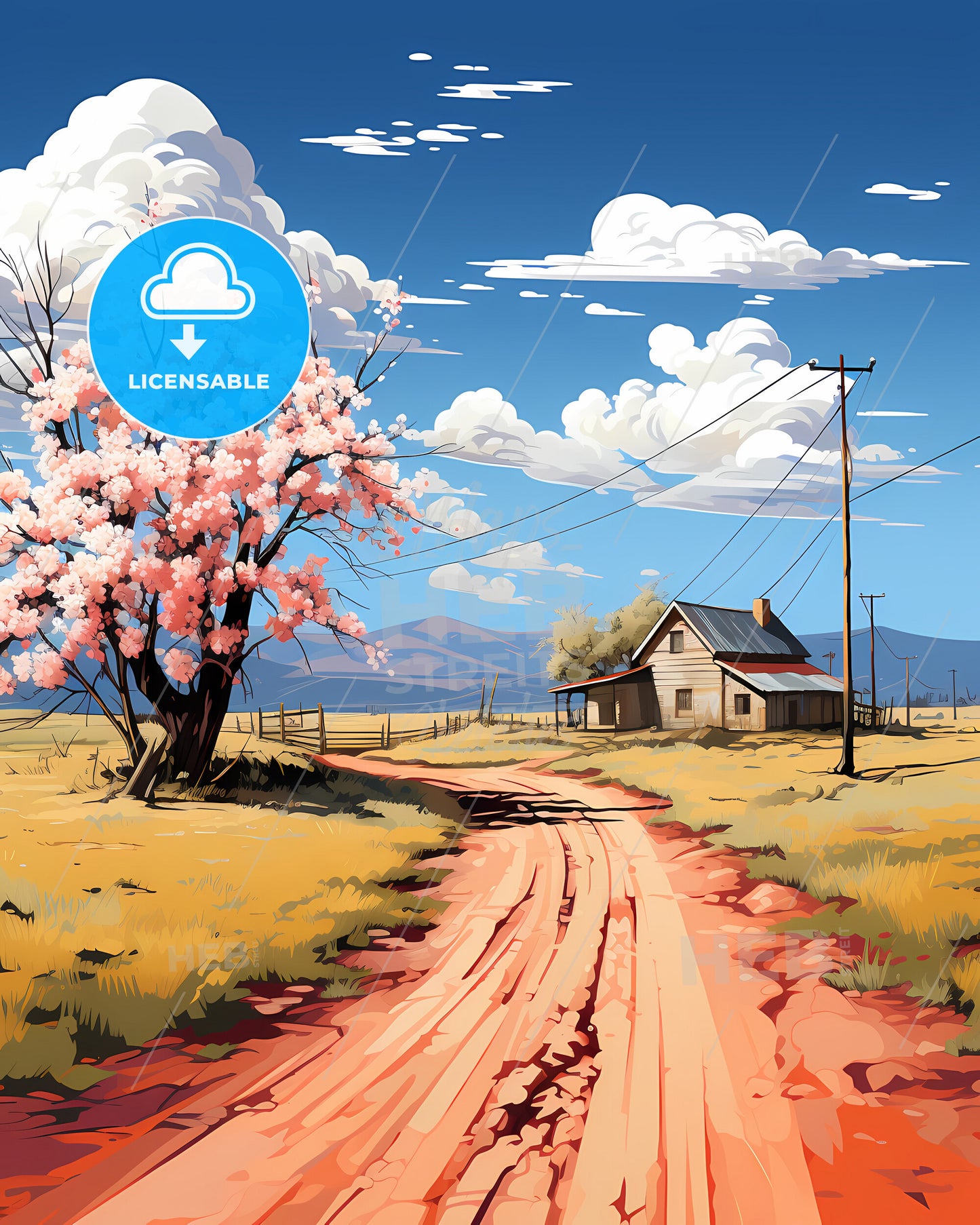 Oral, Kazakhstan, a dirt road with a tree and a house in the background