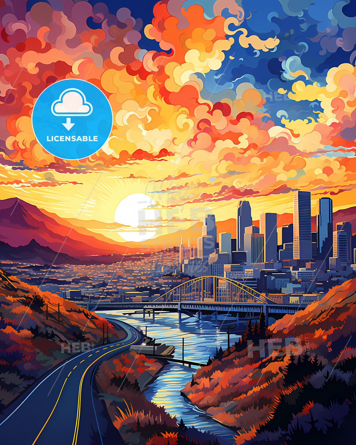 San Mateo, California, a cityscape with a bridge and a river