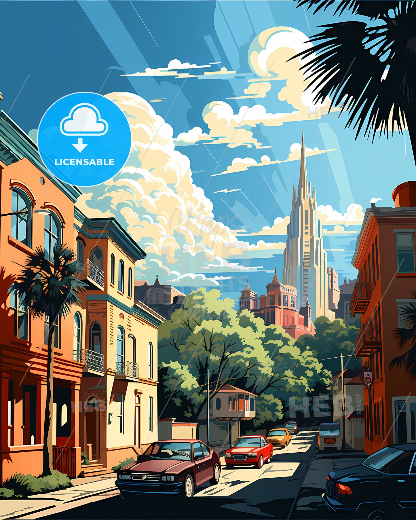 Mount Pleasant, South Carolina, a street with cars and trees in front of a building