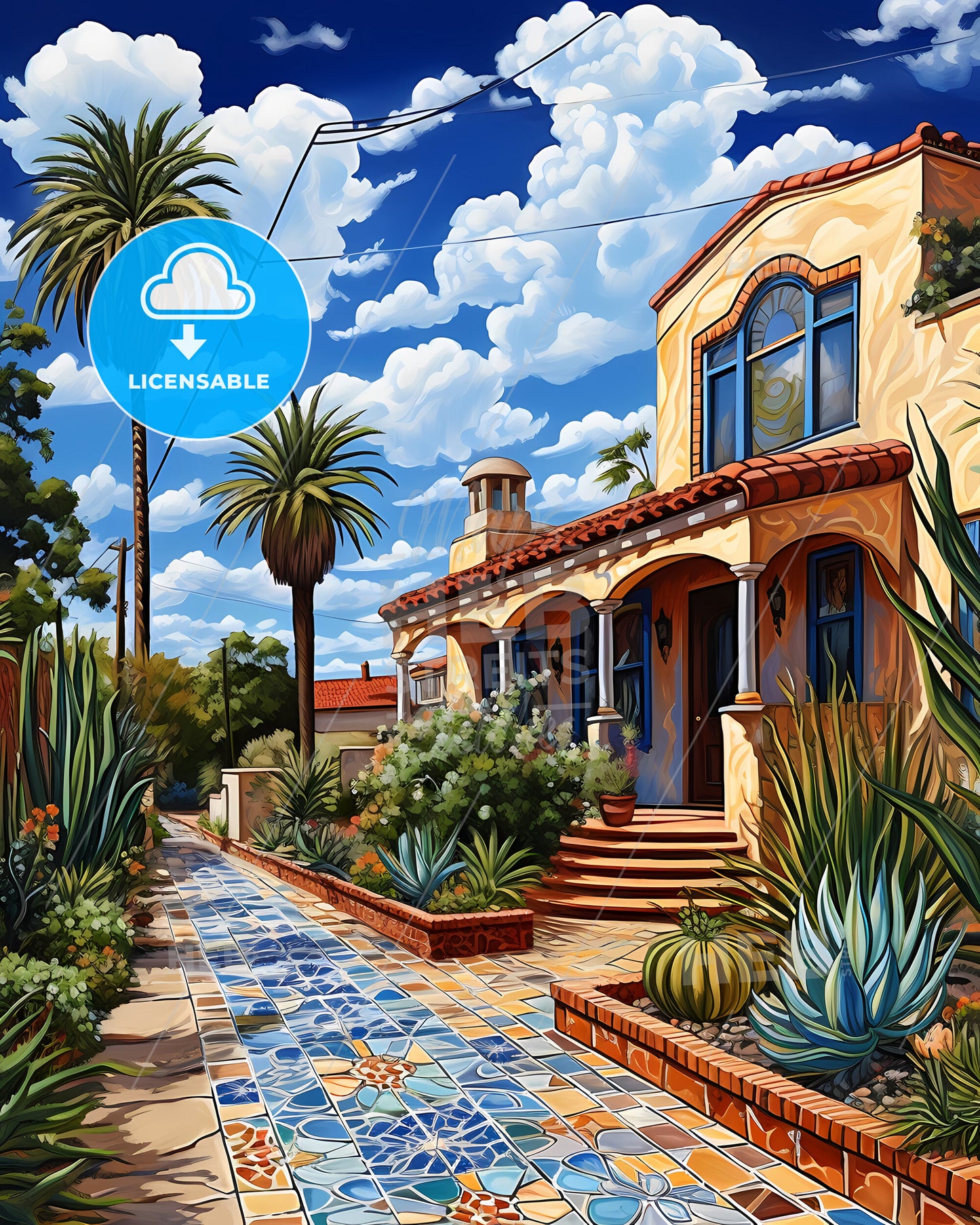 Baldwin Park, California, a house with a garden and palm trees