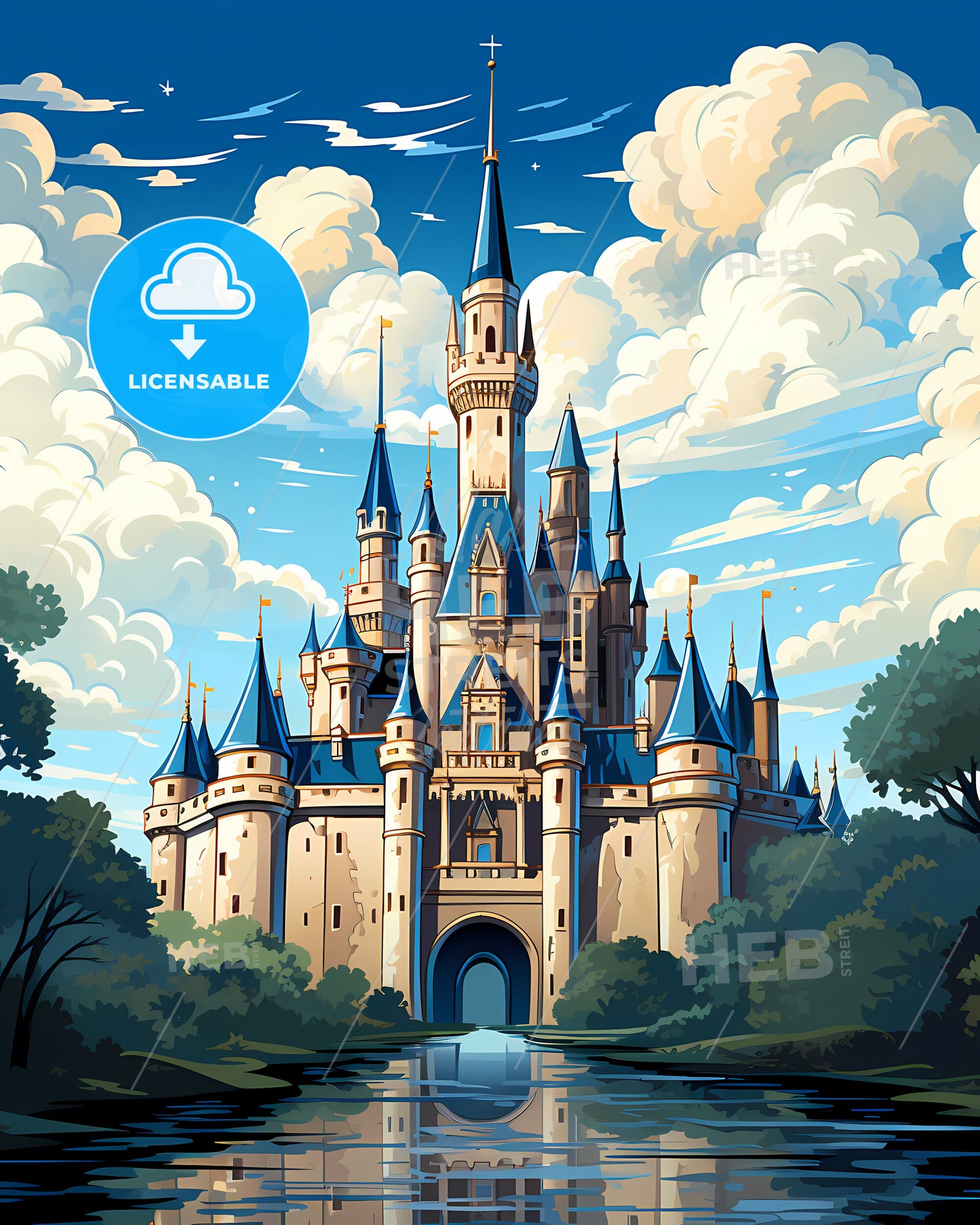 Baytown, Texas, a castle with trees and clouds