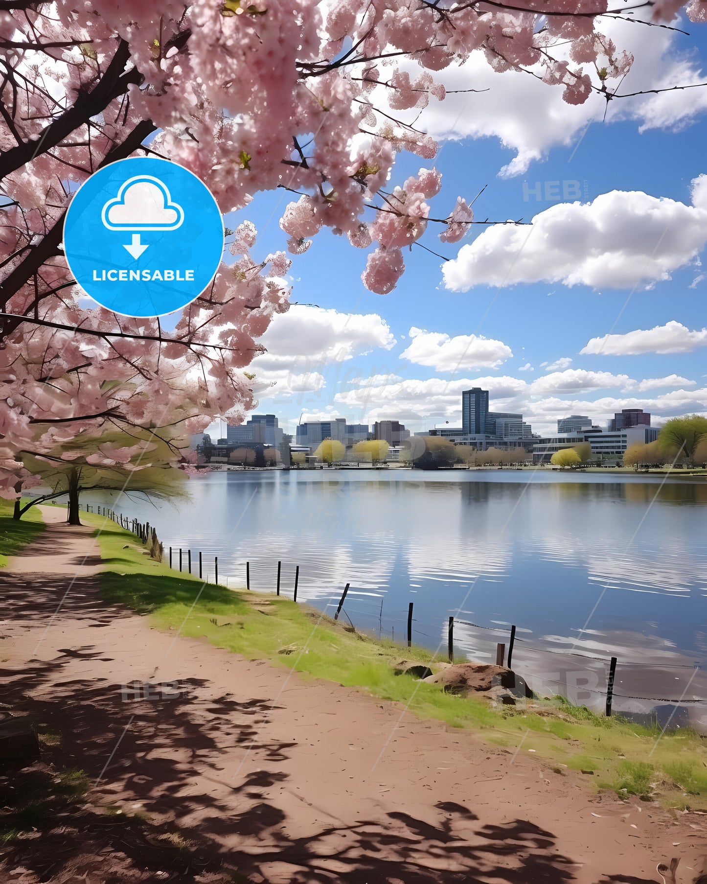 Passaic, New Jersey, a path next to a body of water with pink flowers